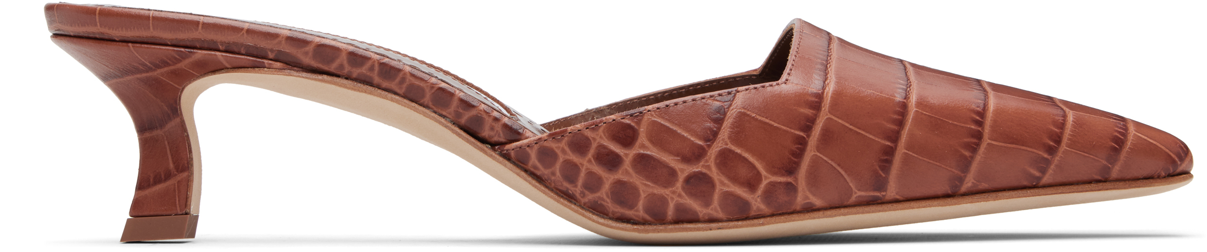 Manolo Blahnik Crocodile-embossed Mules In Brown