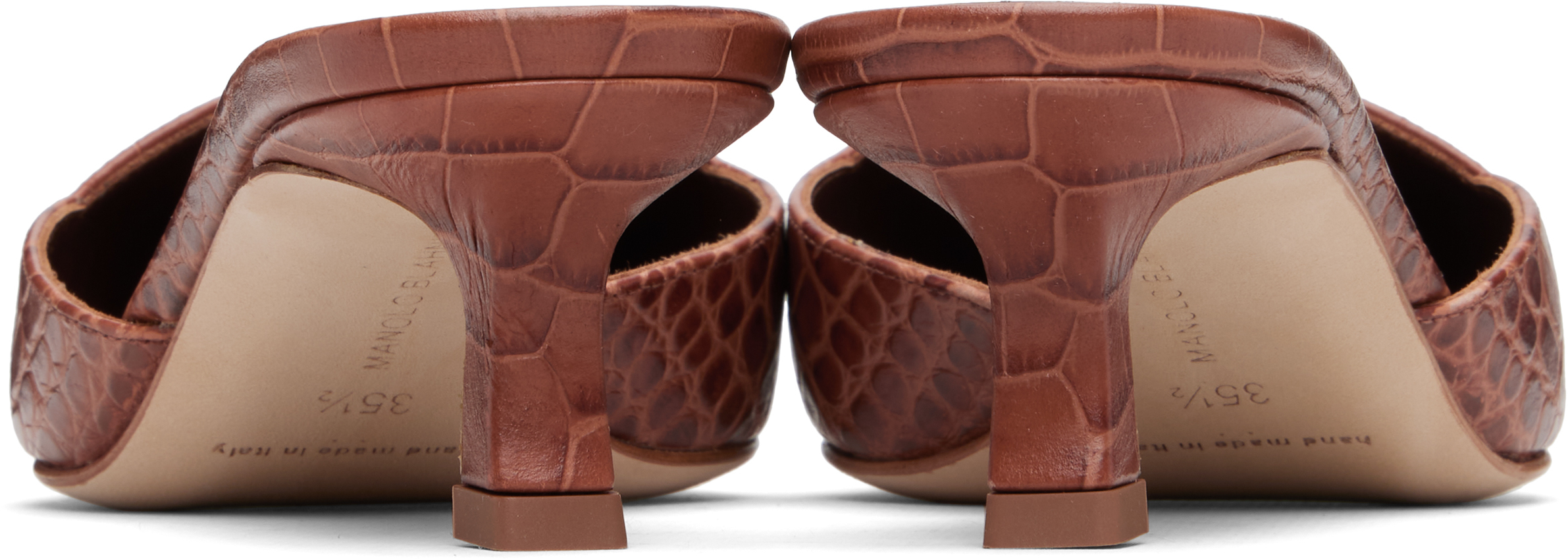 Manolo Blahnik Crocodile-embossed Mules In Brown