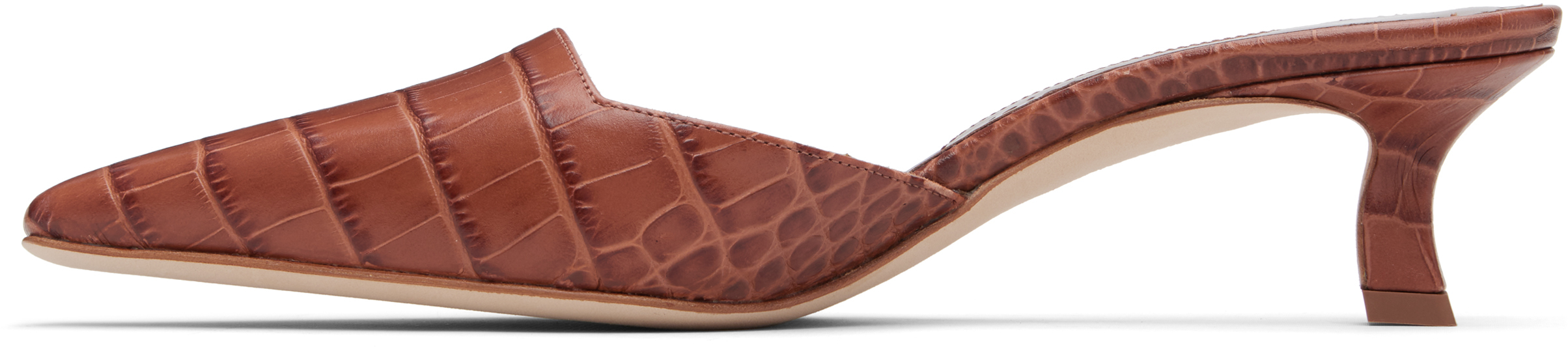 Manolo Blahnik Crocodile-embossed Mules In Brown