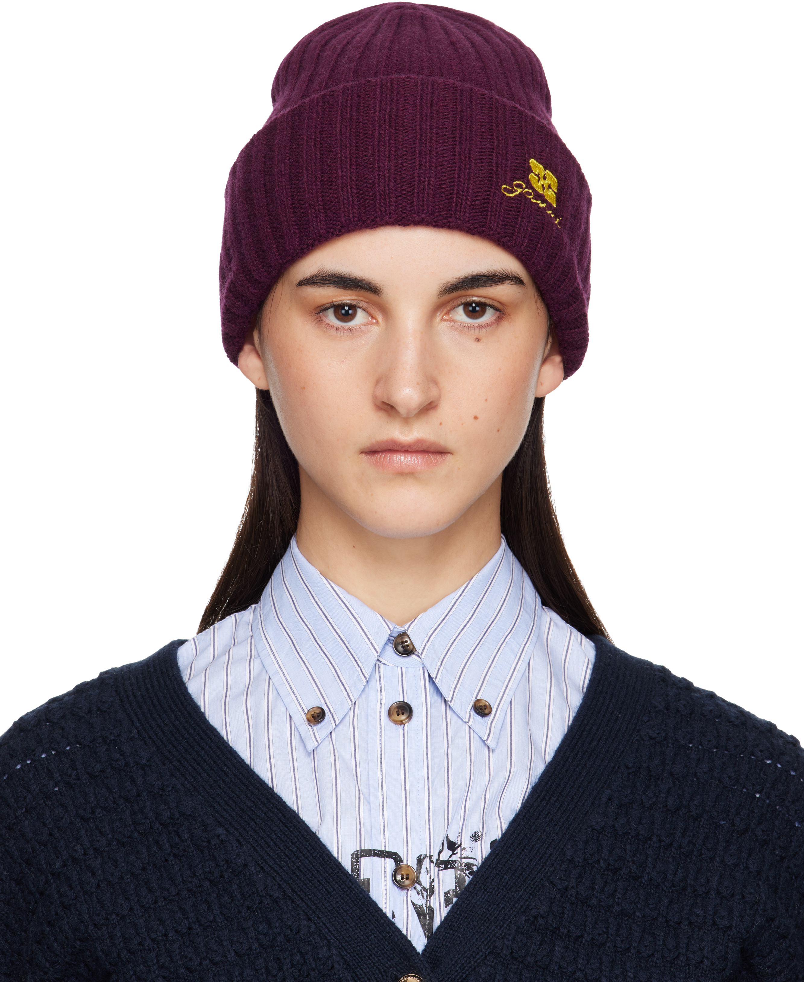 Ganni Burgundy Wool Knit Beanie