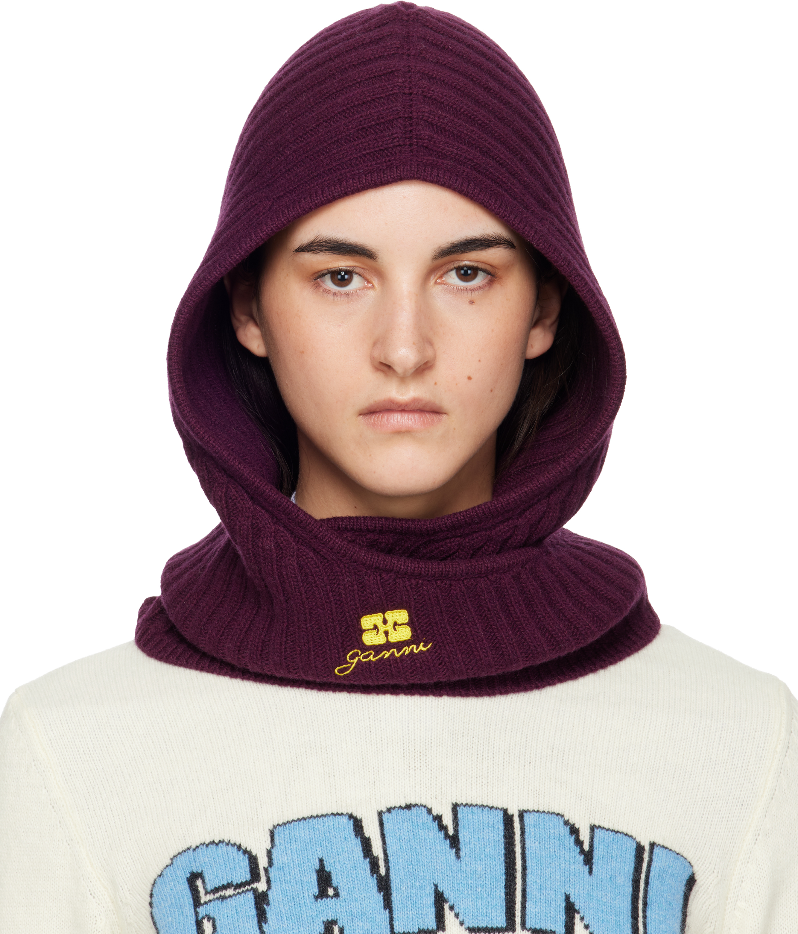 Ganni Burgundy Wool Mix Balaclava