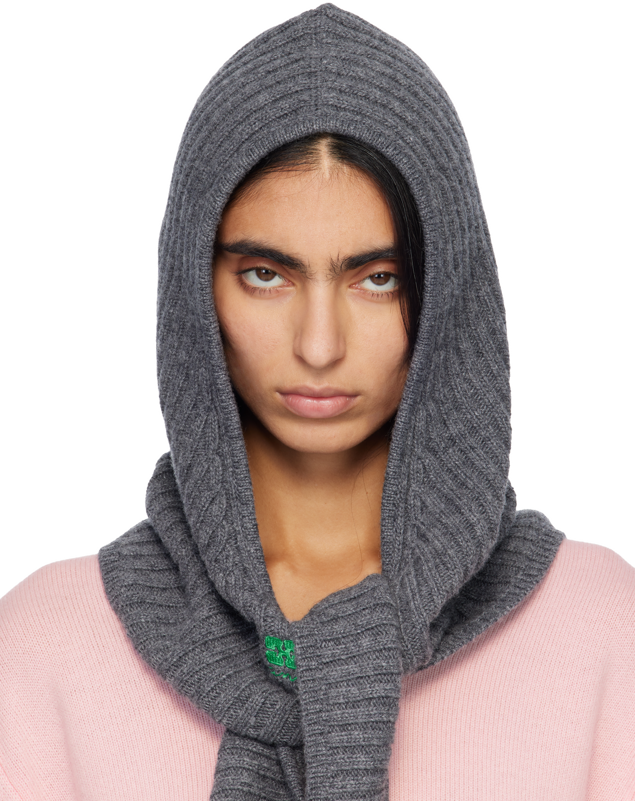 Ganni Gray Wool Mix Balaclava