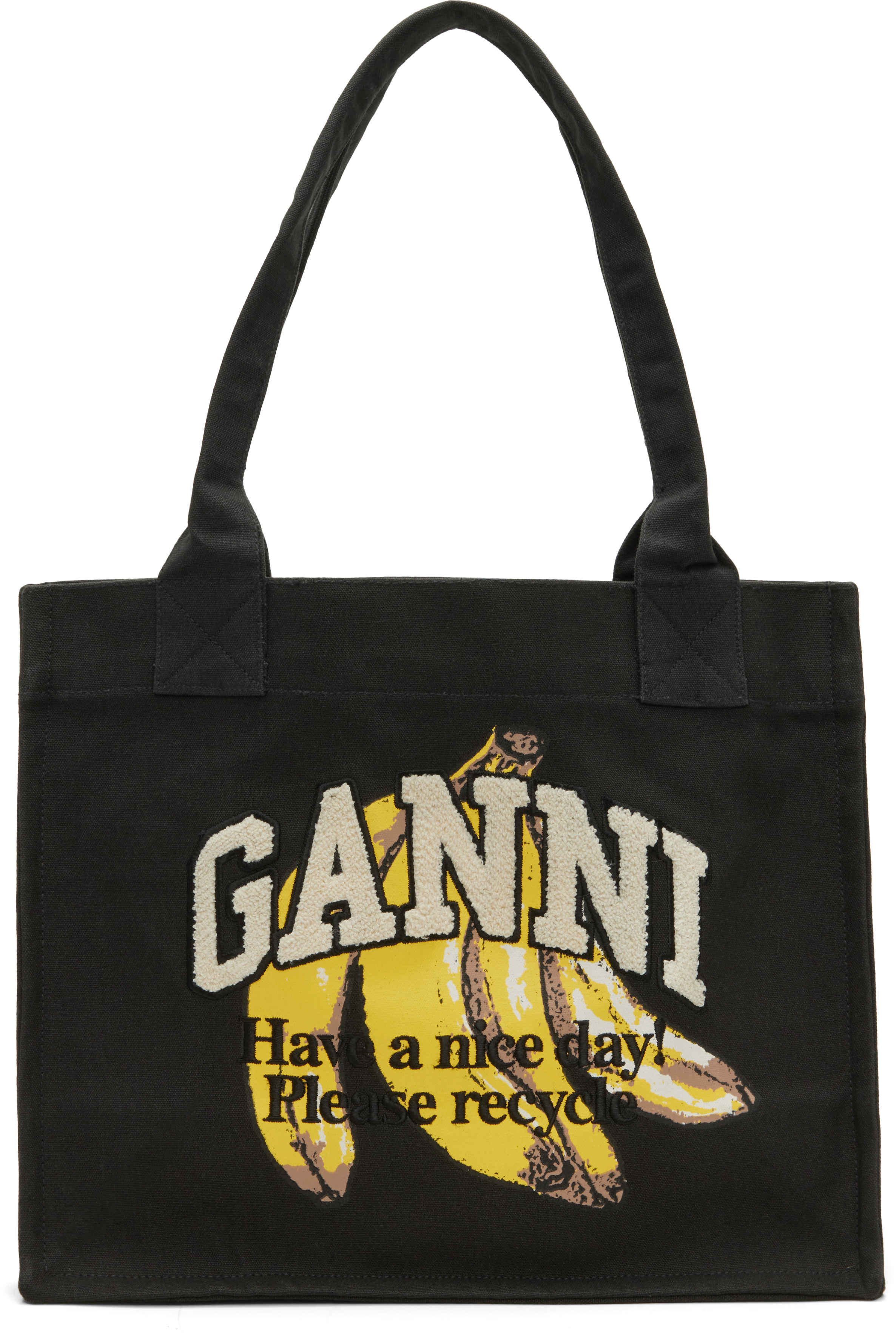 Ganni Black Banana Large Tote In Black