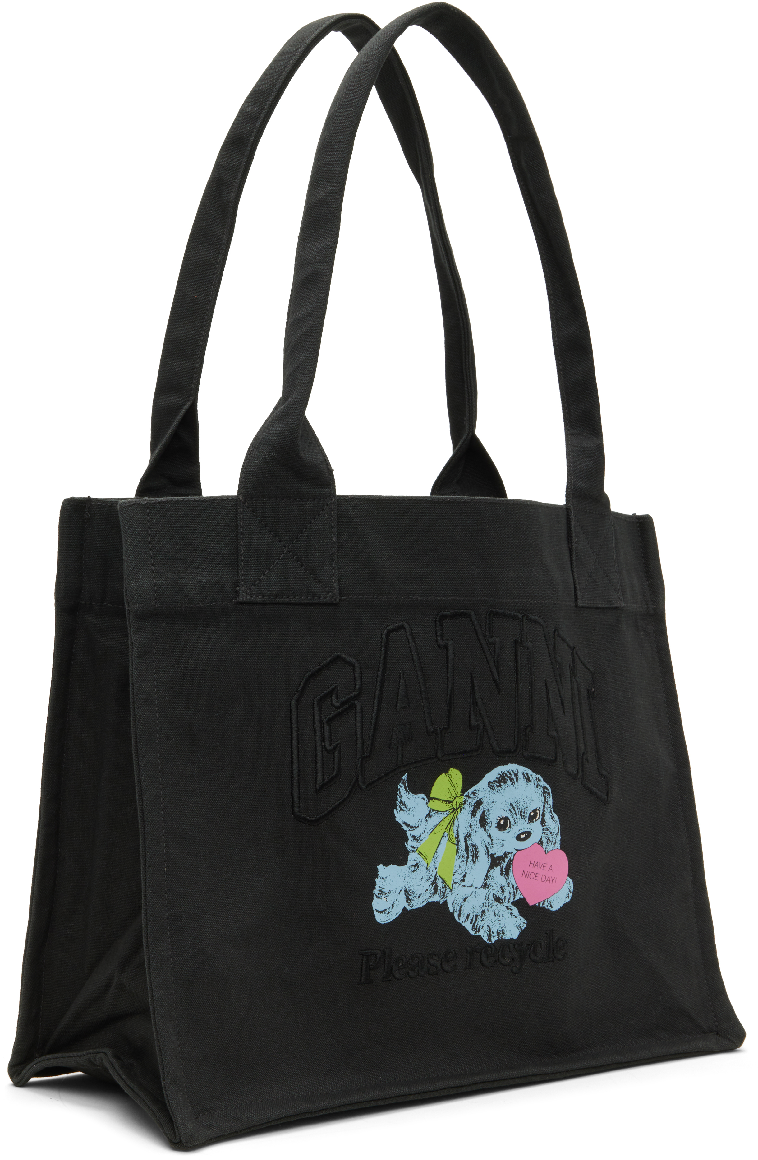 Ganni Black Puppy Large Tote In Black
