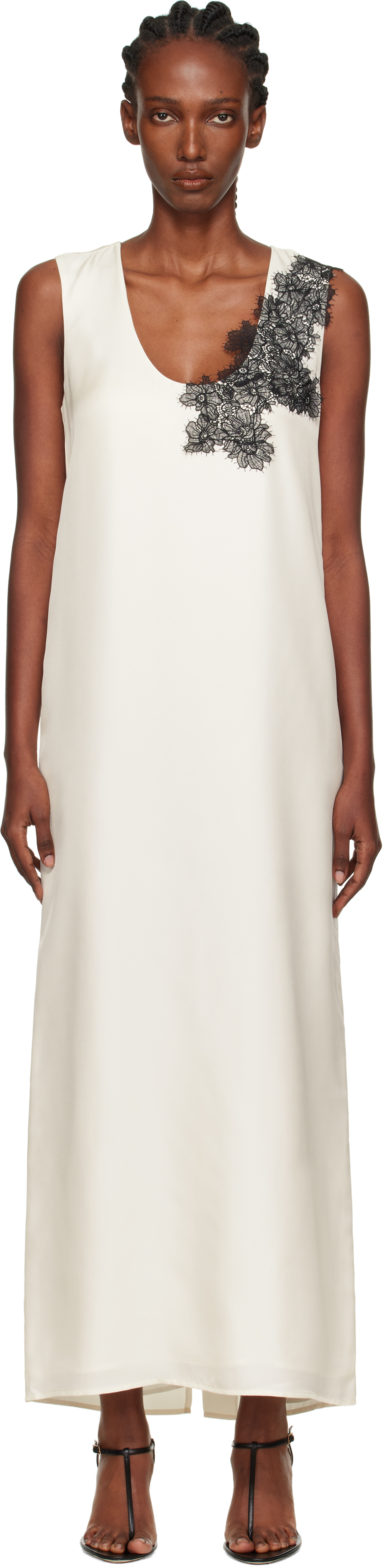Róhe Off-White Scoop-Neck Silk Lace Midi Dress