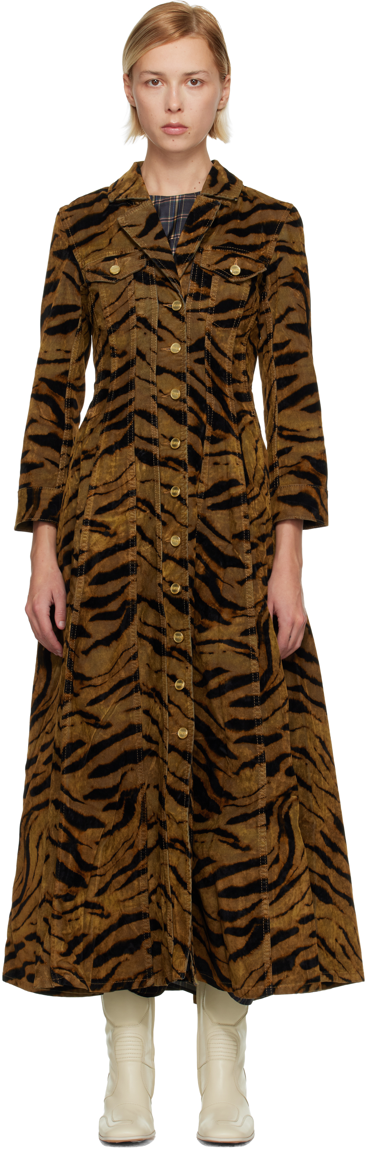 Ganni Brown Tiger Print Midi Dress