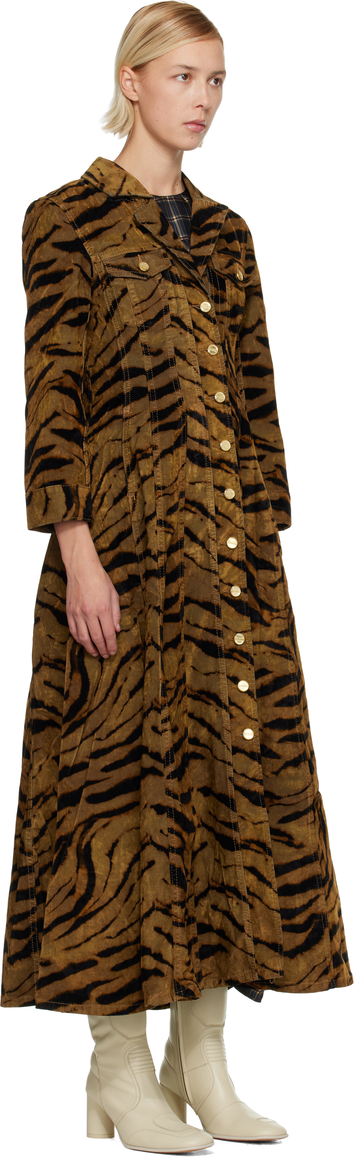 Ganni Brown Tiger Print Midi Dress In Brown