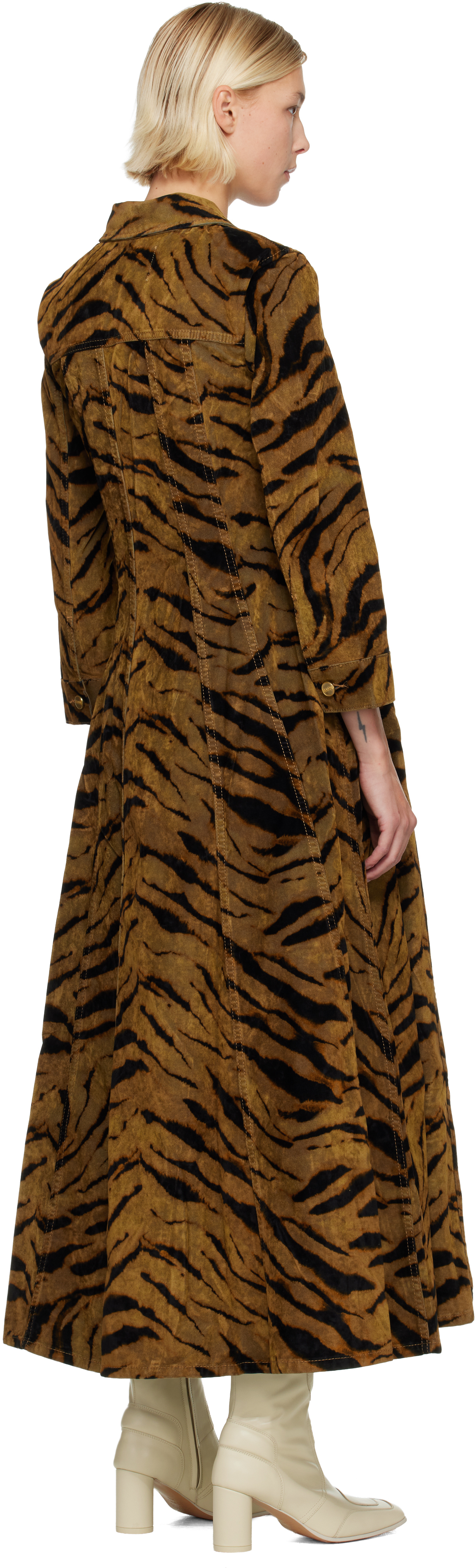Ganni Brown Tiger Print Midi Dress In Brown