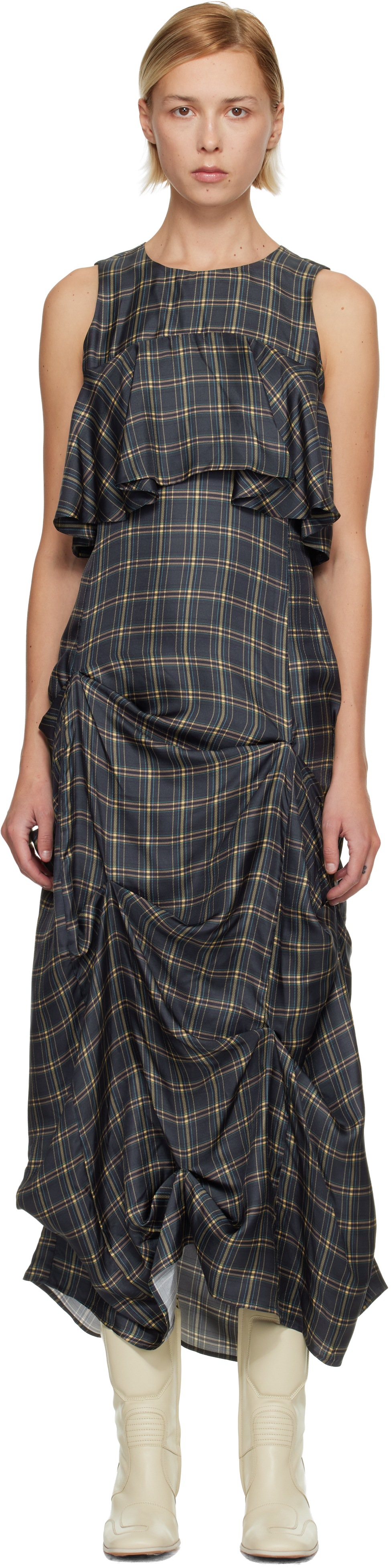 knee length dresses for ladies Seersucker Check Wrap Mini Dress in Gingham Starfish – SVRN main image 0