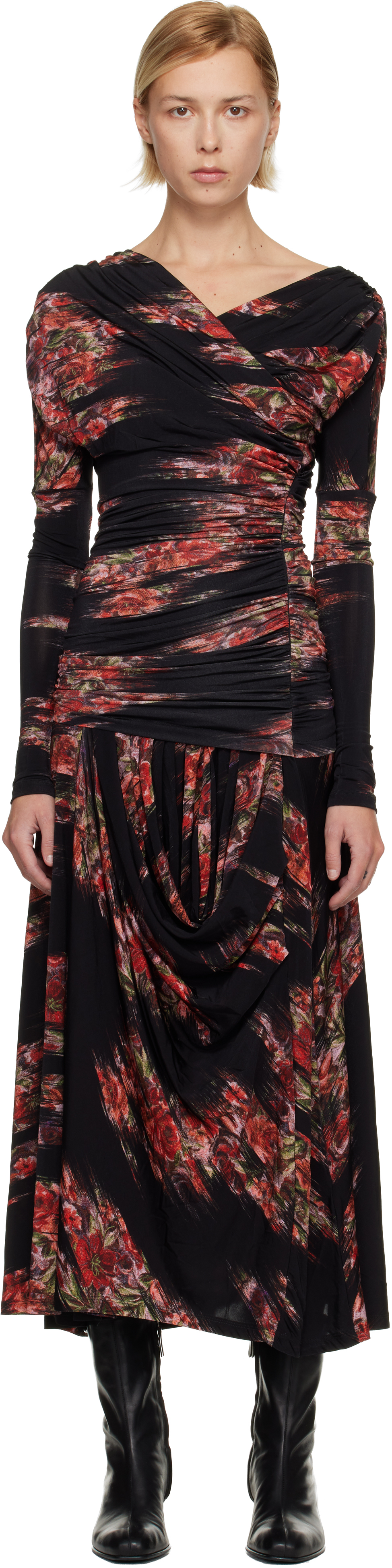 chinese dress ladies GANNI "Georgette" floral print maxi long dress  BOREAL REBORN