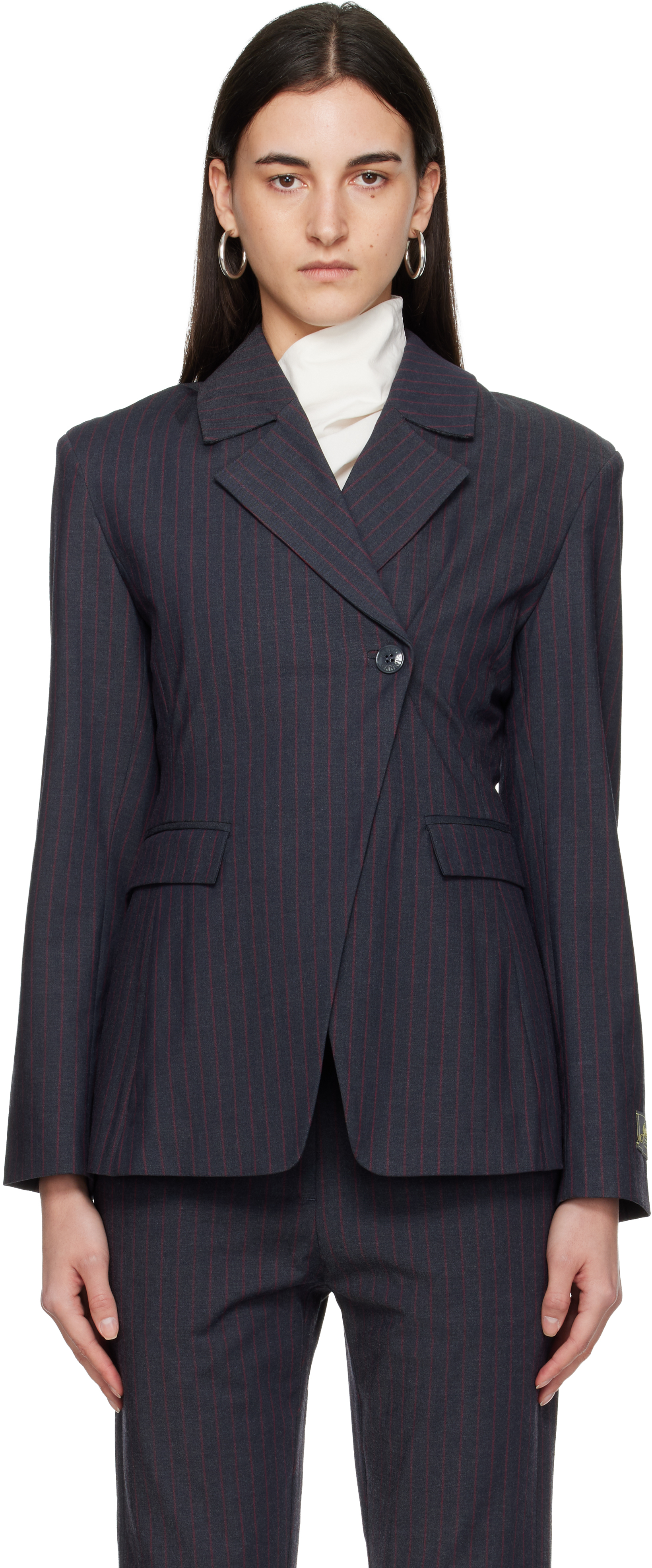 Ganni Gray Pinstripe Blazer In Multi