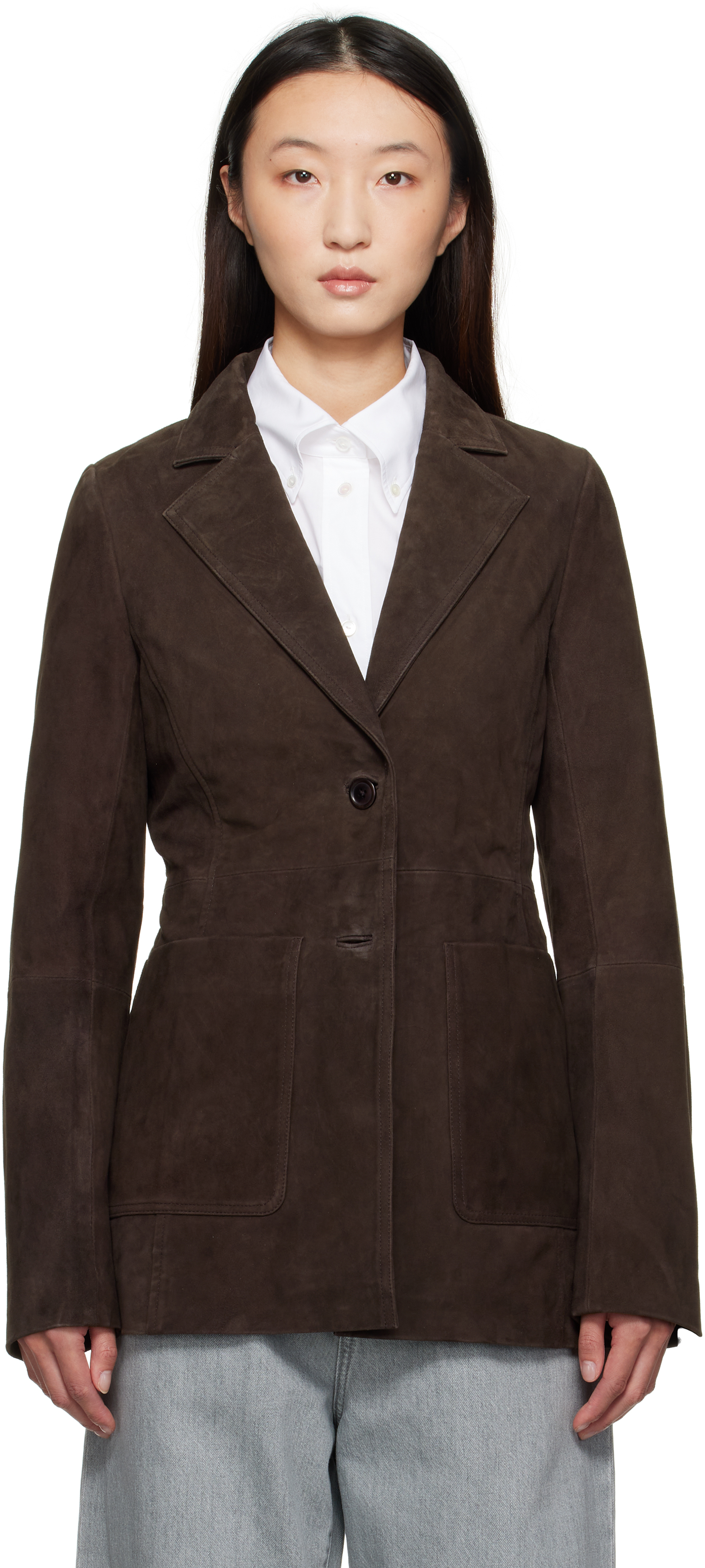 Róhe Brown Cinched Suede Blazer
