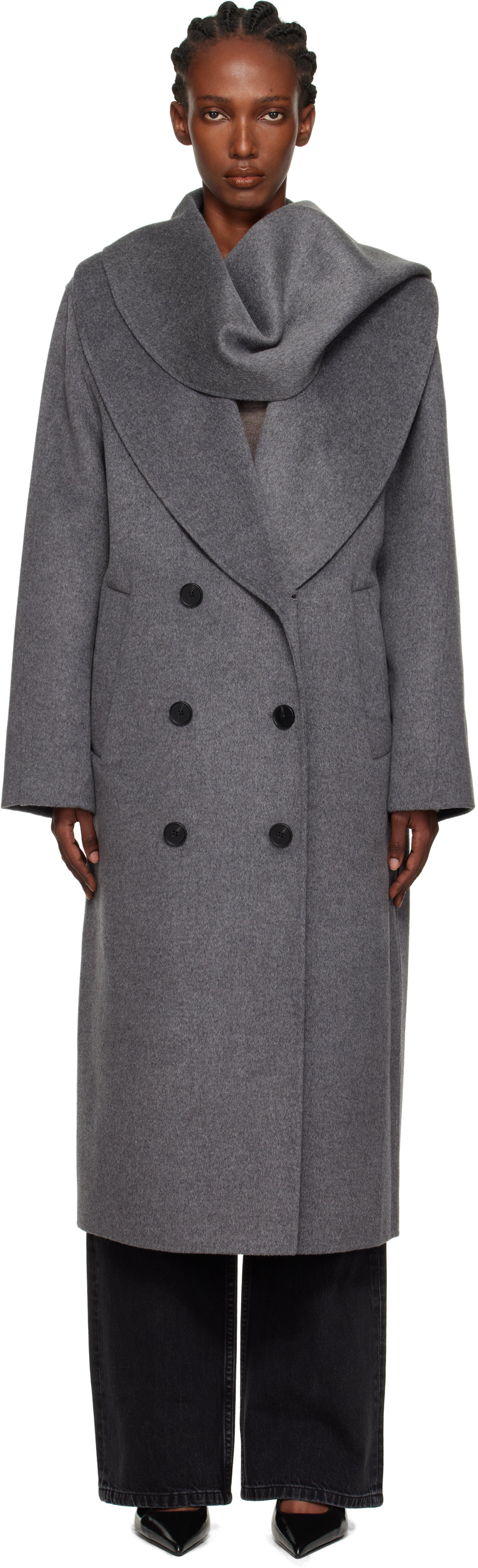 Róhe Gray Signature Double-Faced Scarf Coat