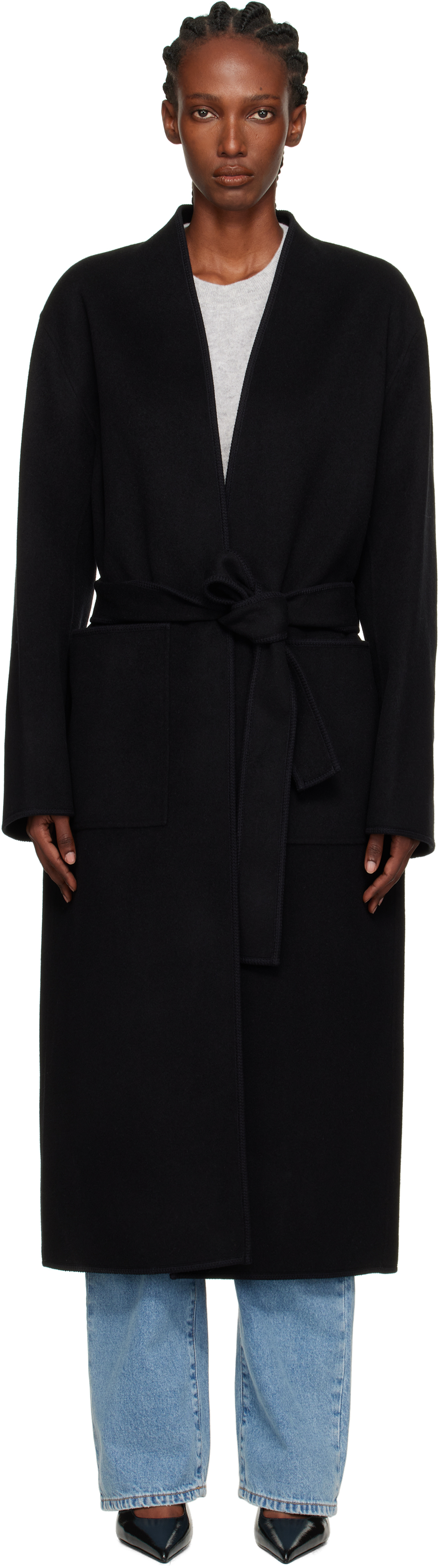 Róhe Black Double-Faced Wool Coat