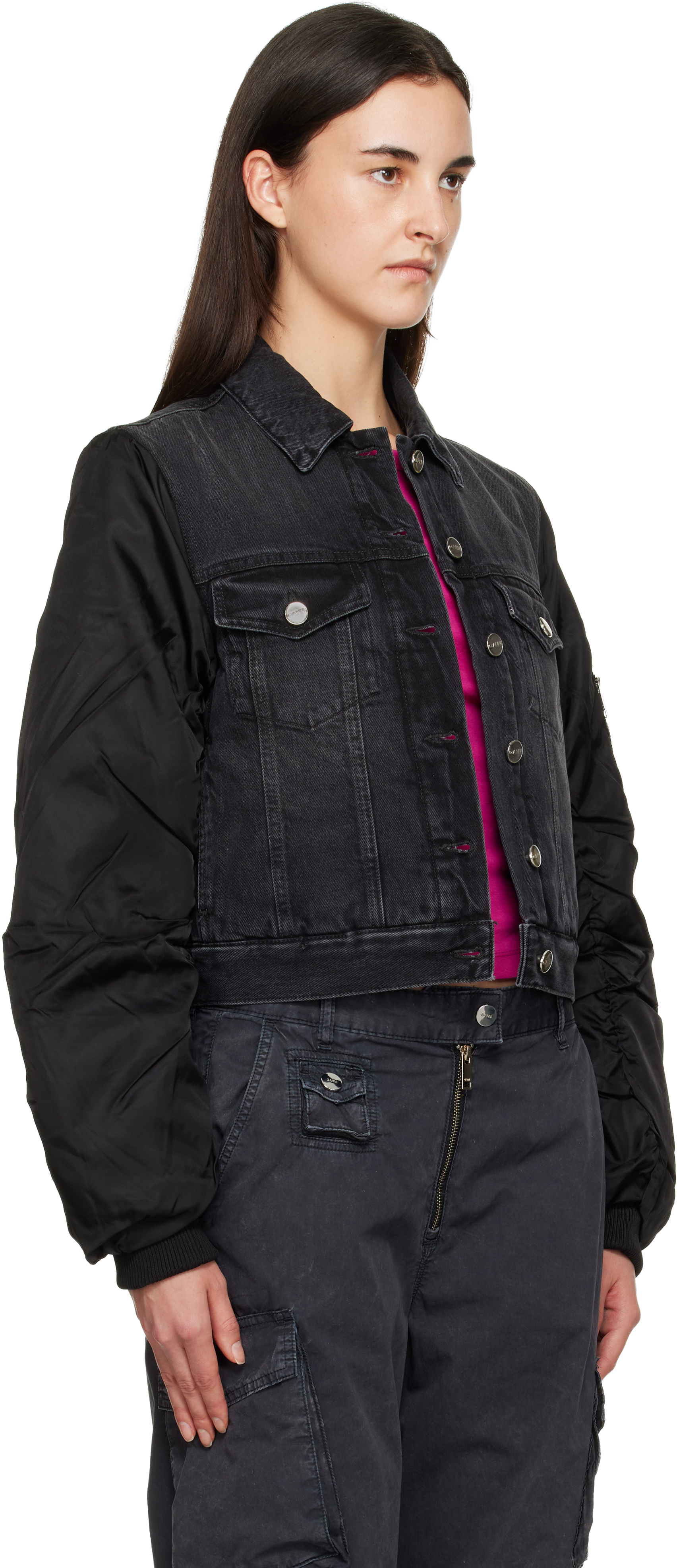 Ganni Black Rigid Denim Jacket In Black