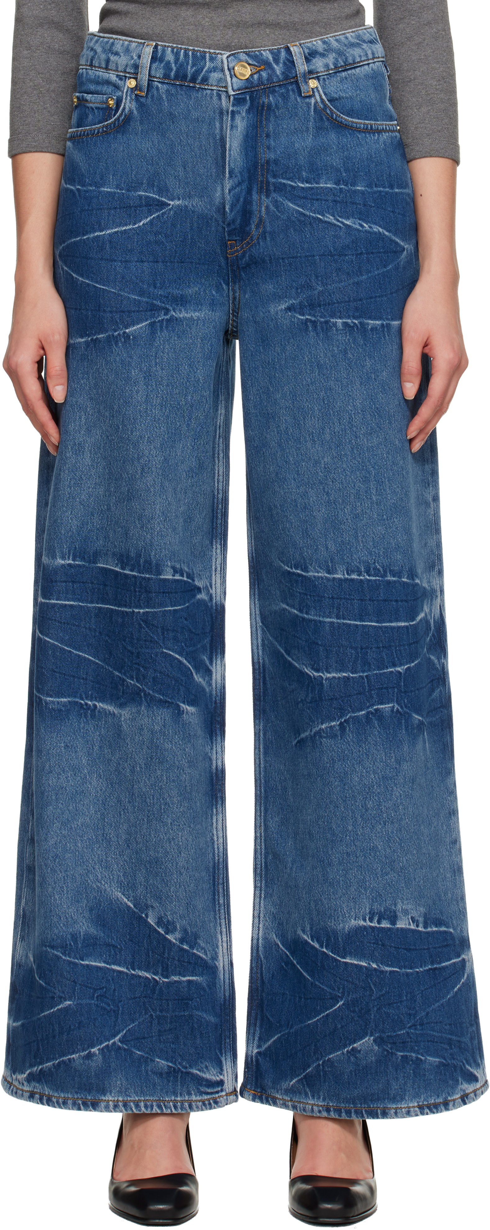 パンツ GANNI Crinkled Future Denim Marri GANNIのネイビー Crinkled Future Denim Marri ジーンズがセール中