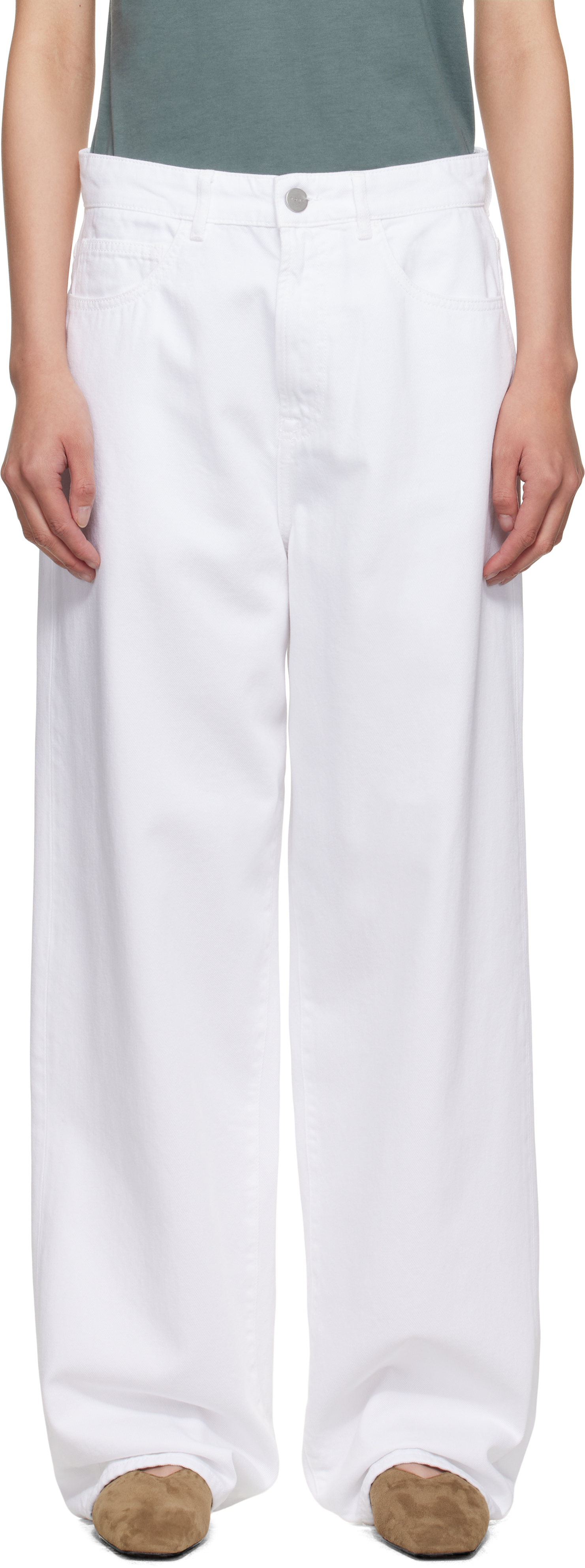 【関税込み】Rohe ホワイト シグネチャ バギーフィット ジーンズ Róhe: ホワイト シグネチャ バギーフィット ジーンズ | SSENSE 日本