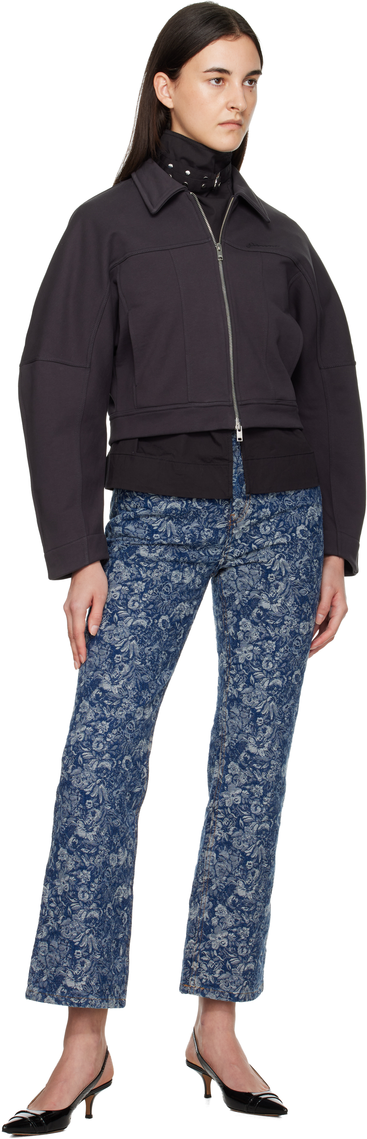 Ganni Blue Straight Tapestry Cropped Betzy Jeans In Blue