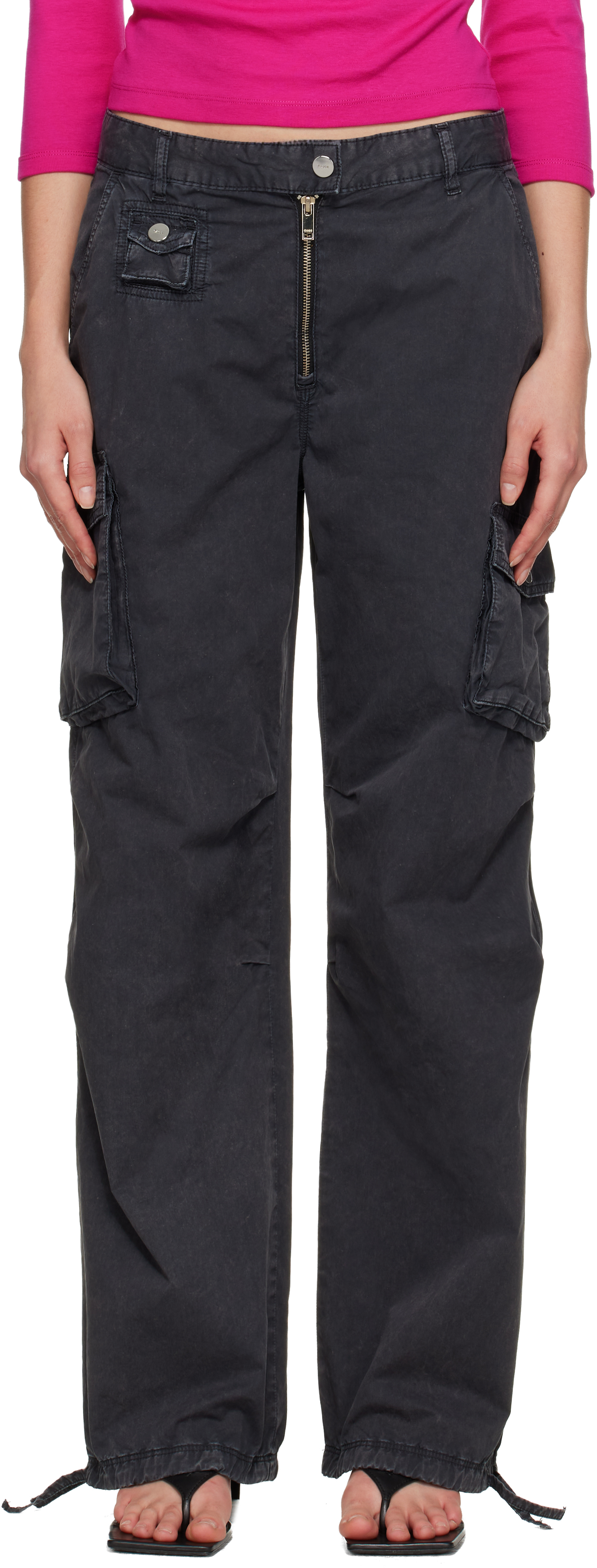 Ganni Black Washed Twill Trousers
