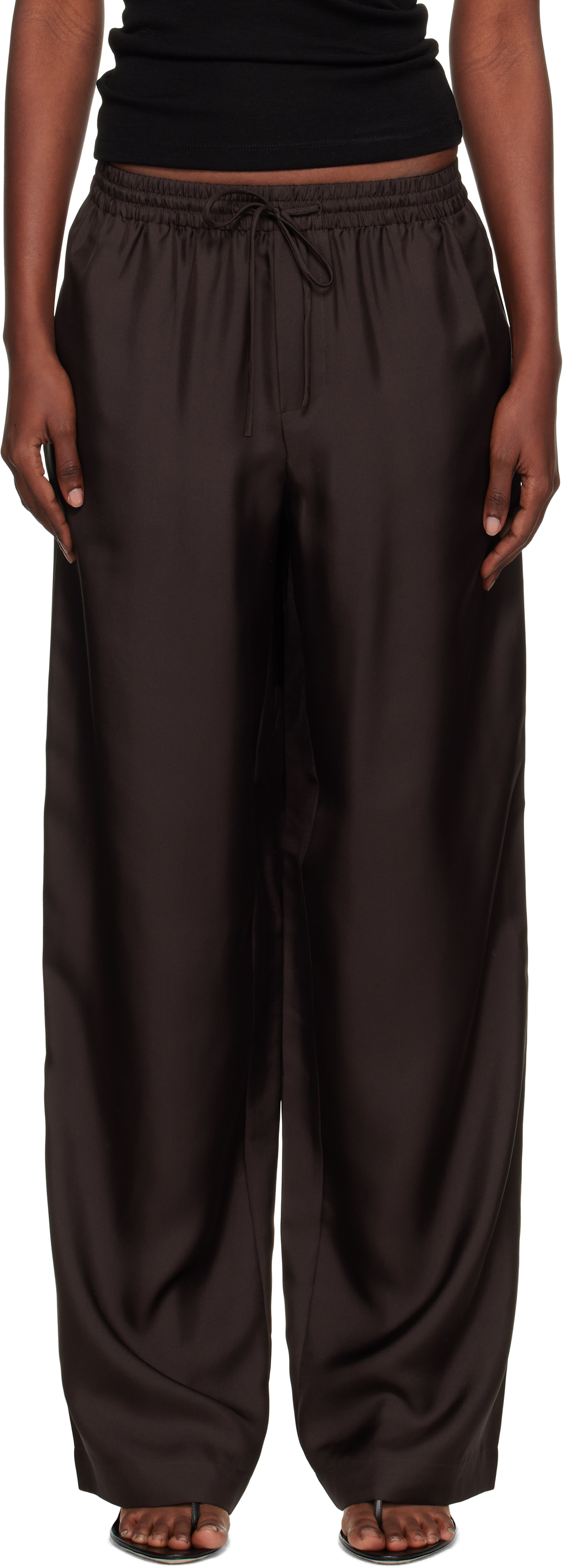 Róhe Brown Wide Leg Silk Trousers