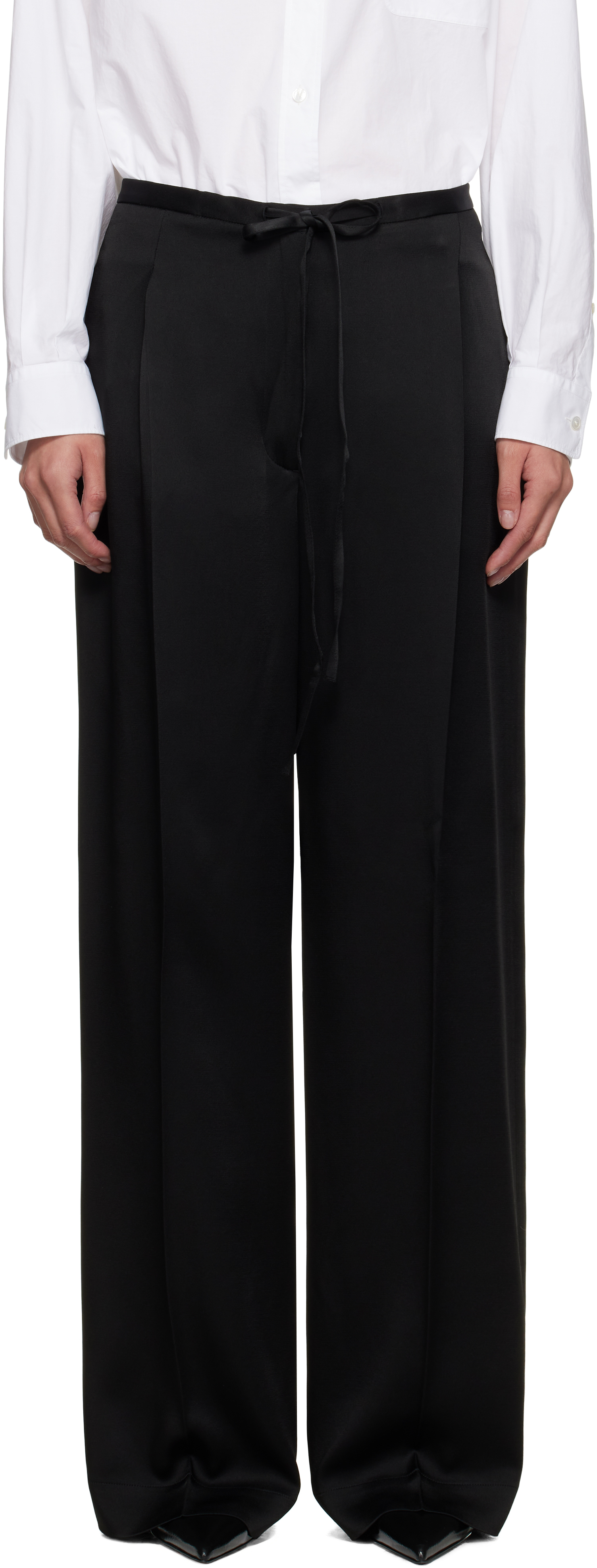 Róhe Black Relaxed Drawstring Satin Trousers