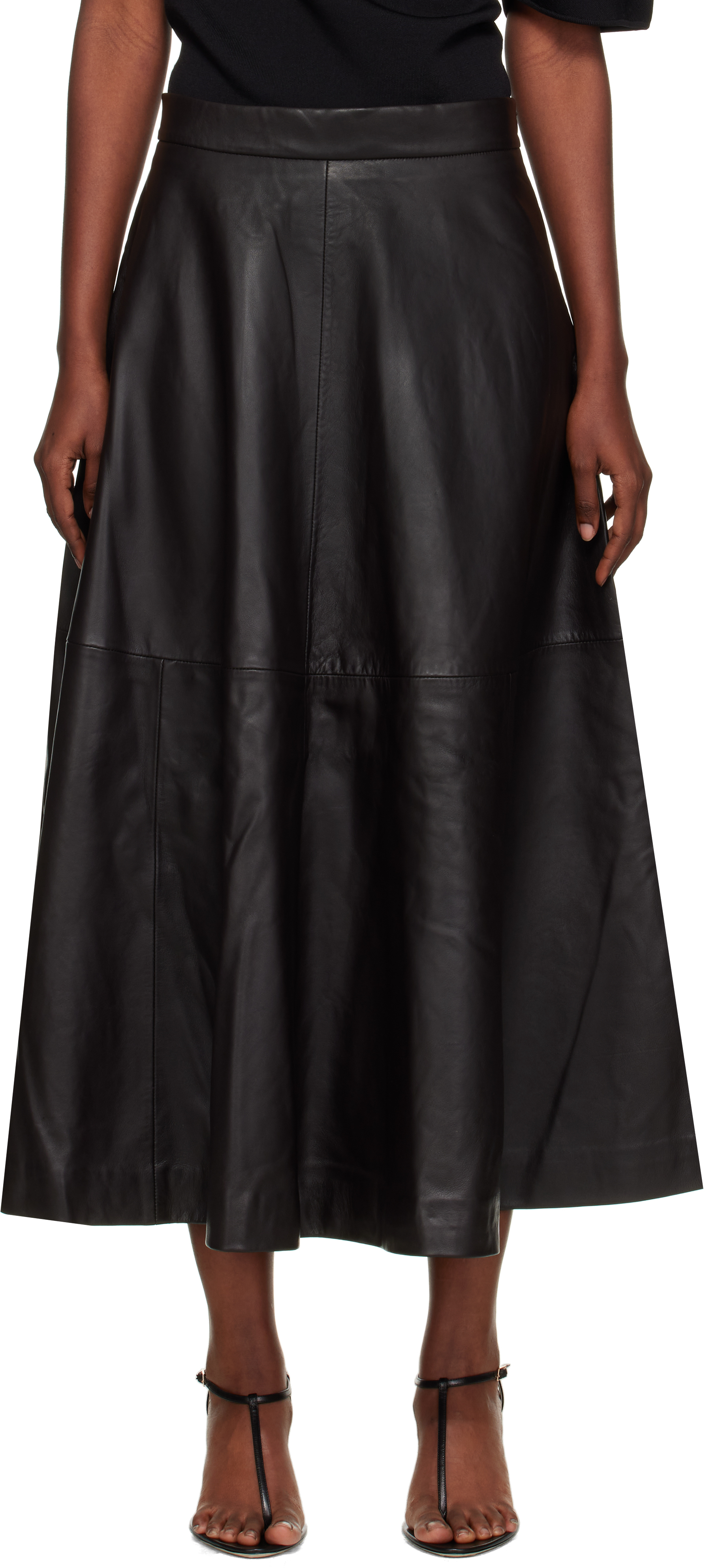 Róhe Brown A-Line Leather Midi Skirt