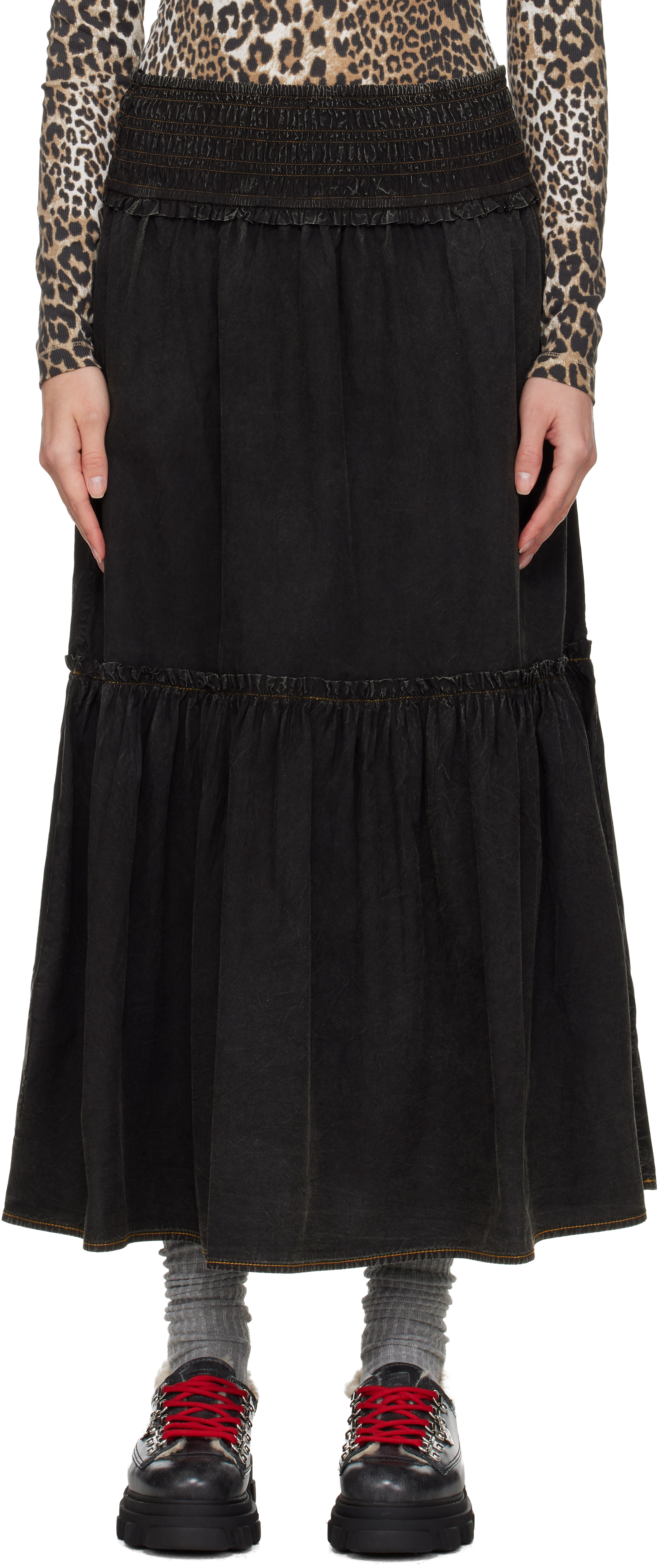 Ganni Black Washed Smock Maxi Skirt