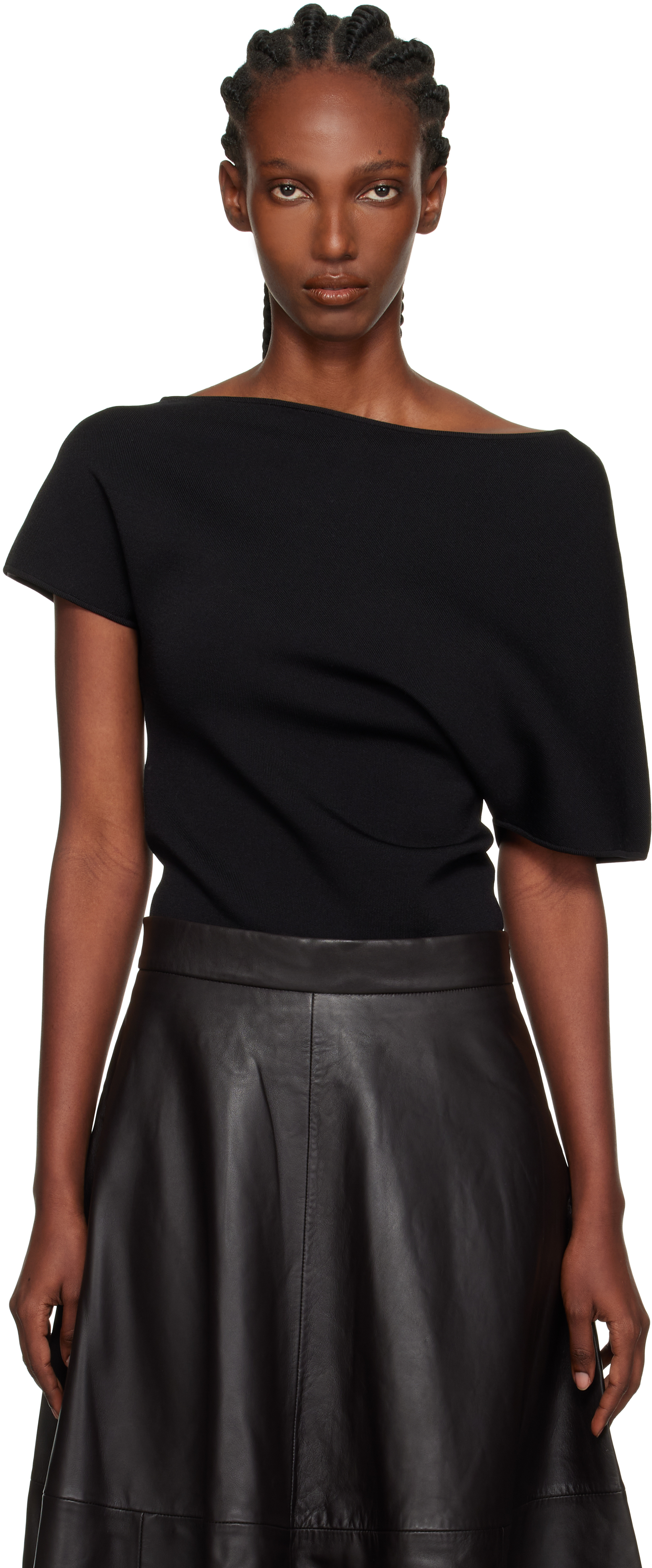 Róhe Black Asymmetrical Punto Milano Knitted T-shirt