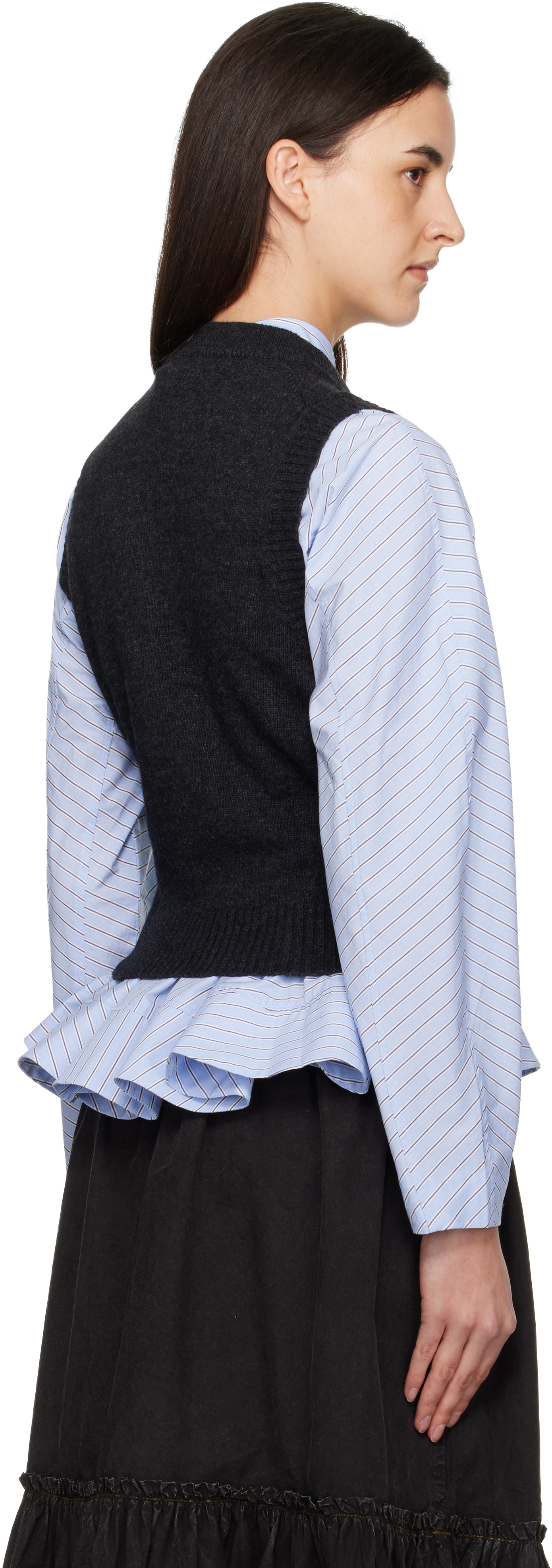 Ganni Grey Rose Wool Vest In Black