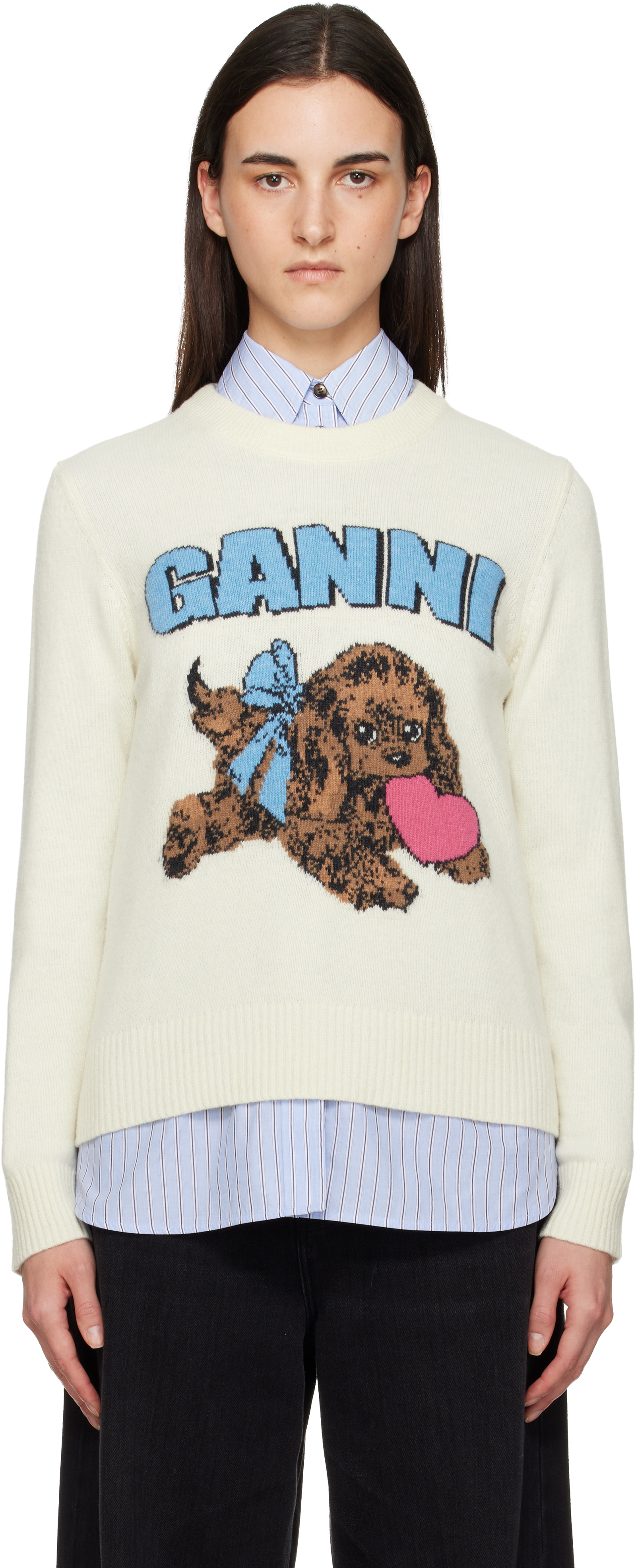 Ganni Women Fluffy Puppy Love Wool Sweater In White