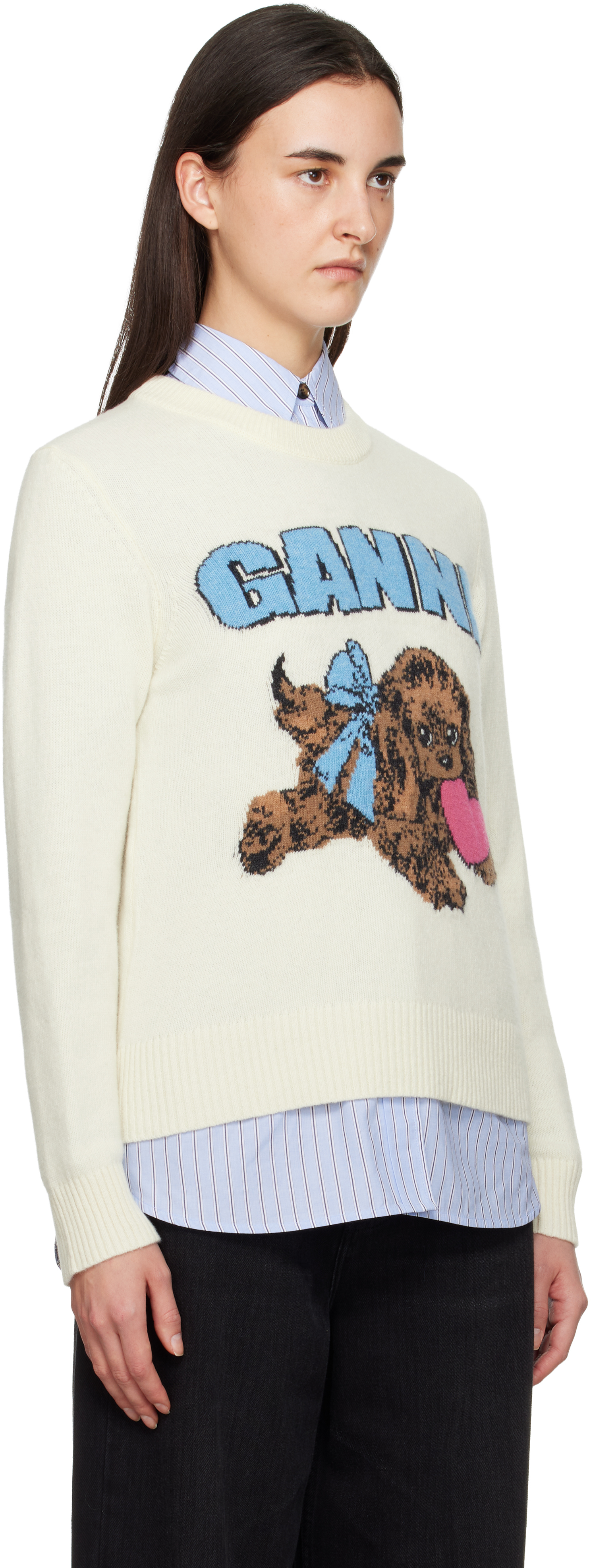 Ganni Women Fluffy Puppy Love Wool Sweater In White