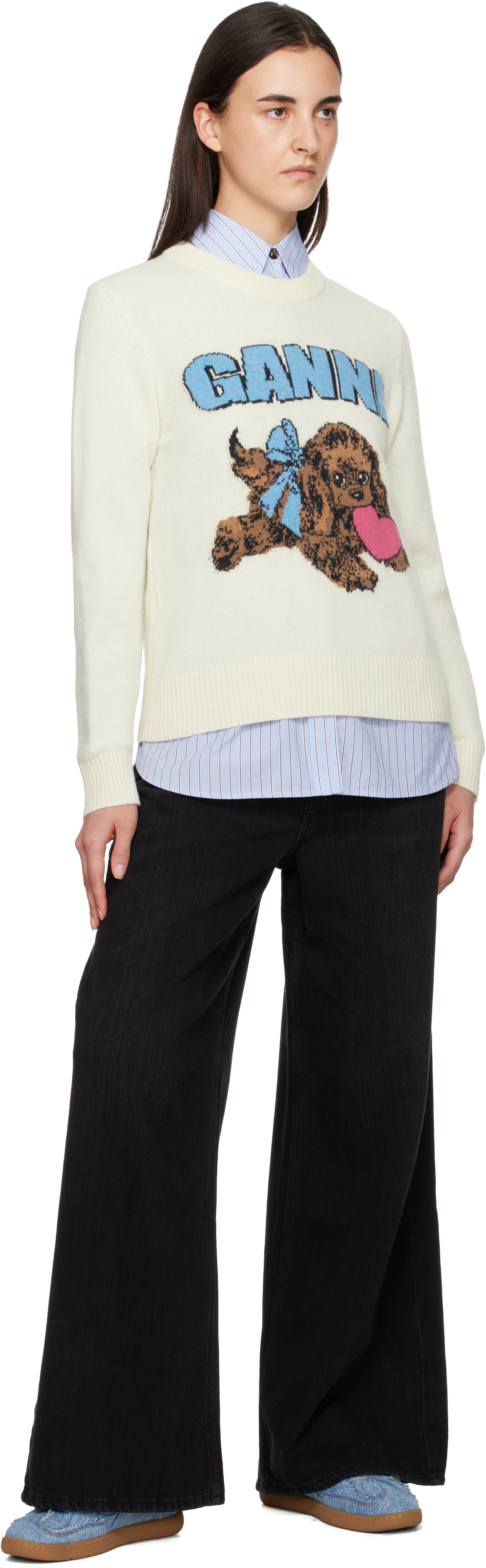 Ganni Women Fluffy Puppy Love Wool Sweater In White