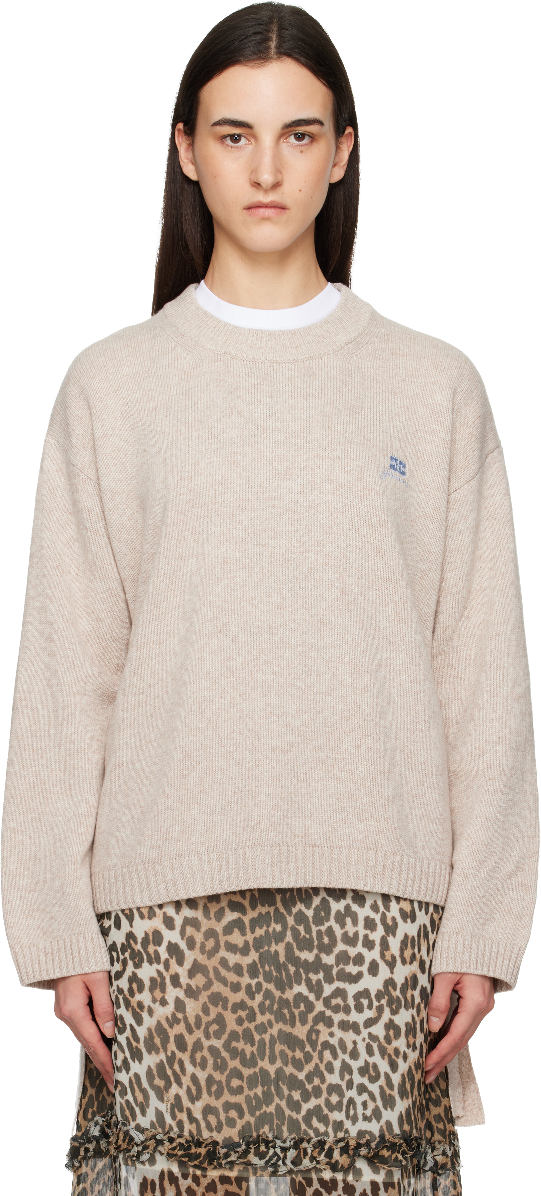 Ganni Beige Wool Mix Jumper Sweater In Neutral