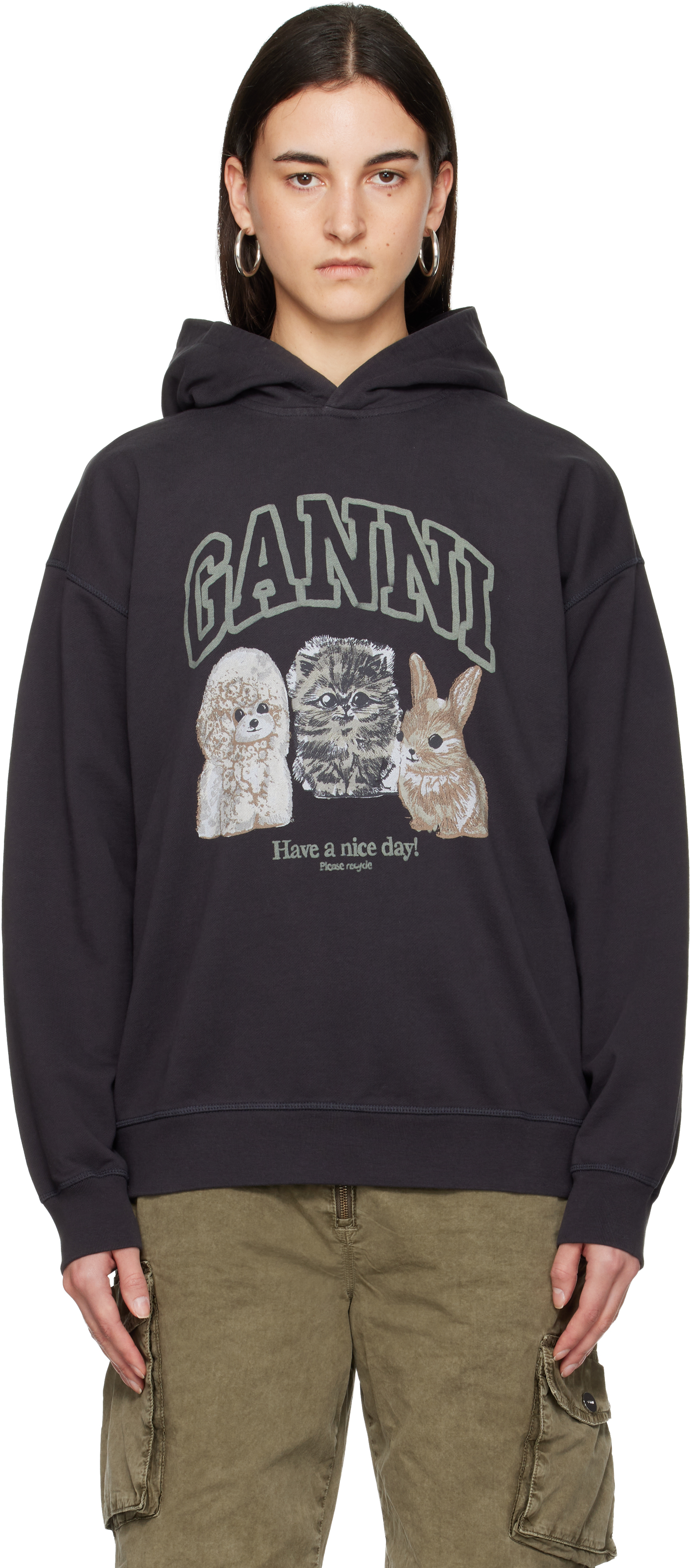 Ganni Hoodie With Print In Black