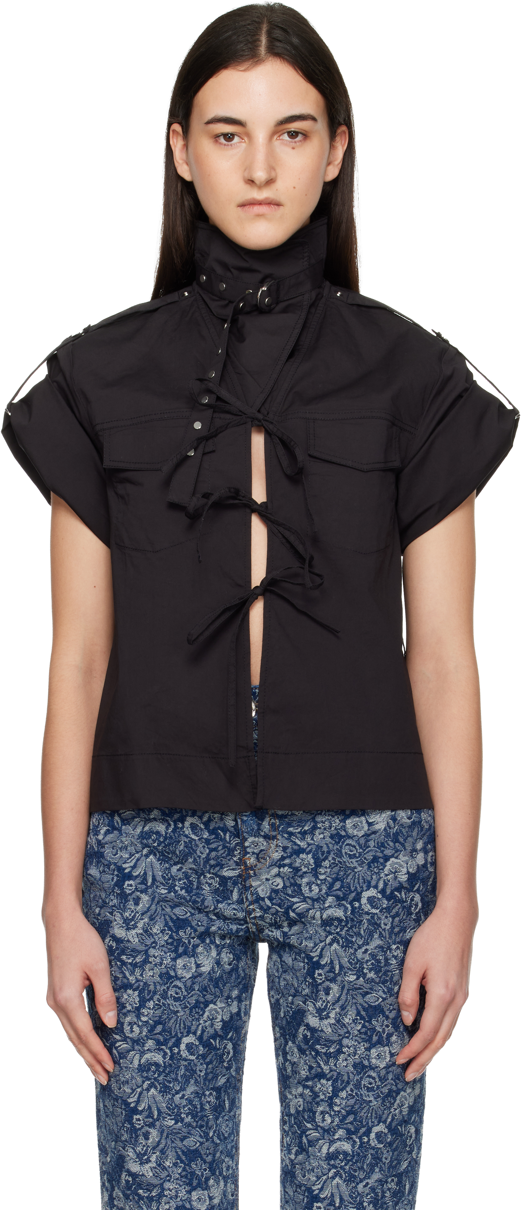 Ganni Black Stretch Cotton Blouse