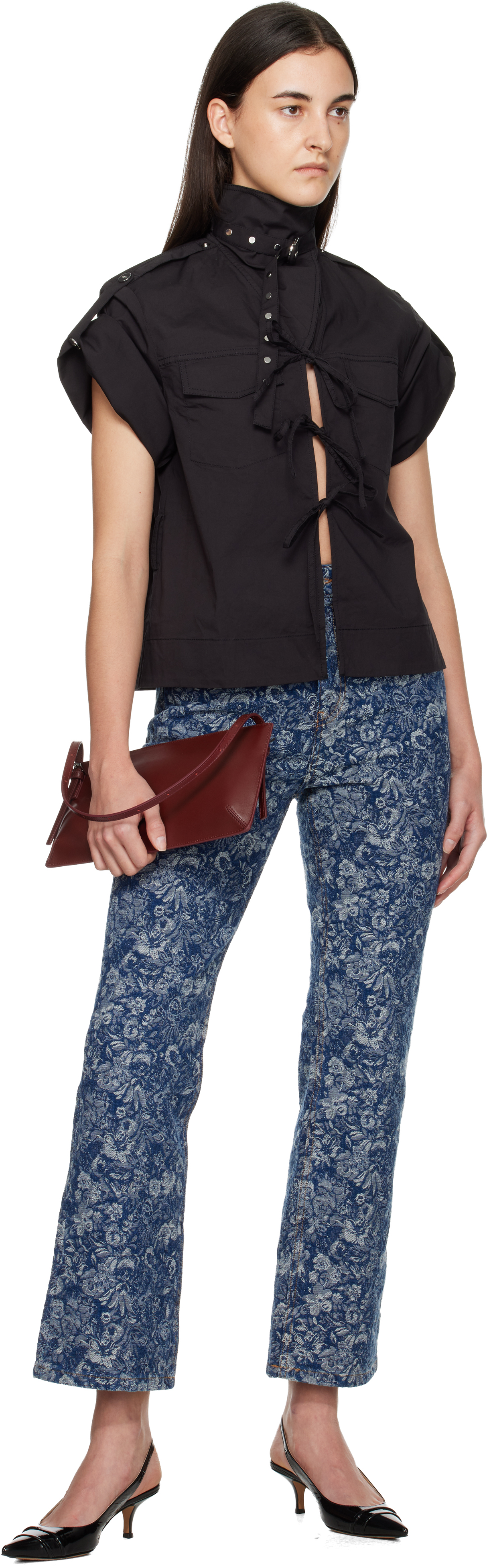 Ganni Black Stretch Cotton Blouse In Black