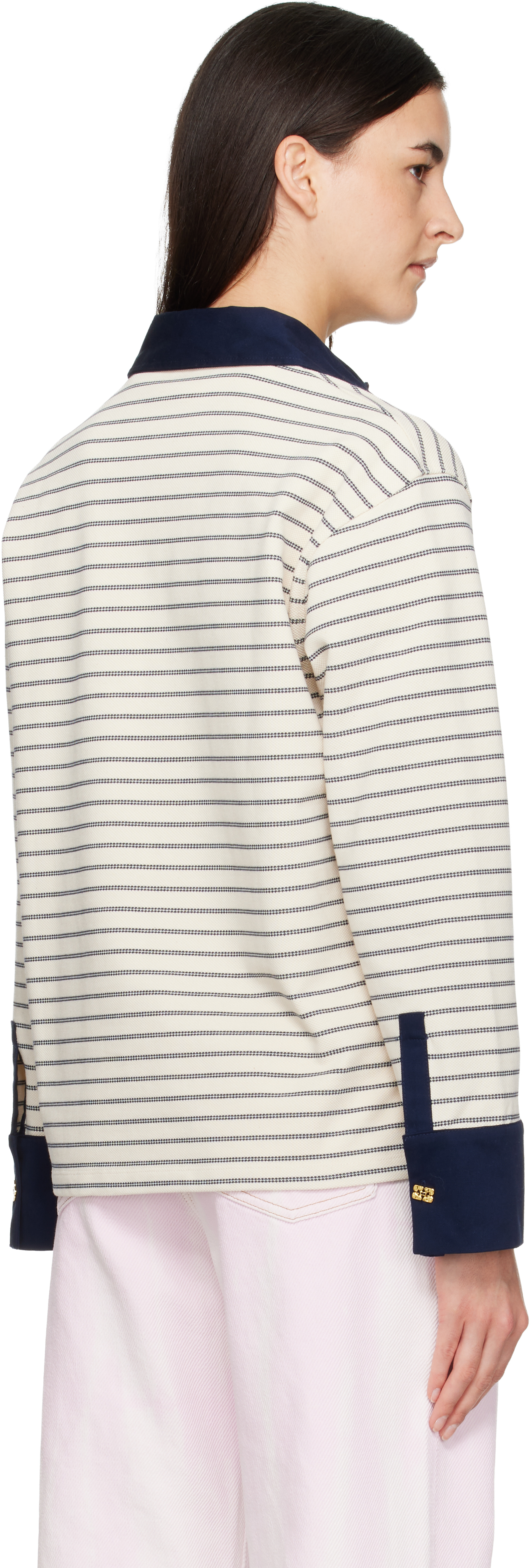 Ganni Off-white Striped Cotton Polo In Animal Print