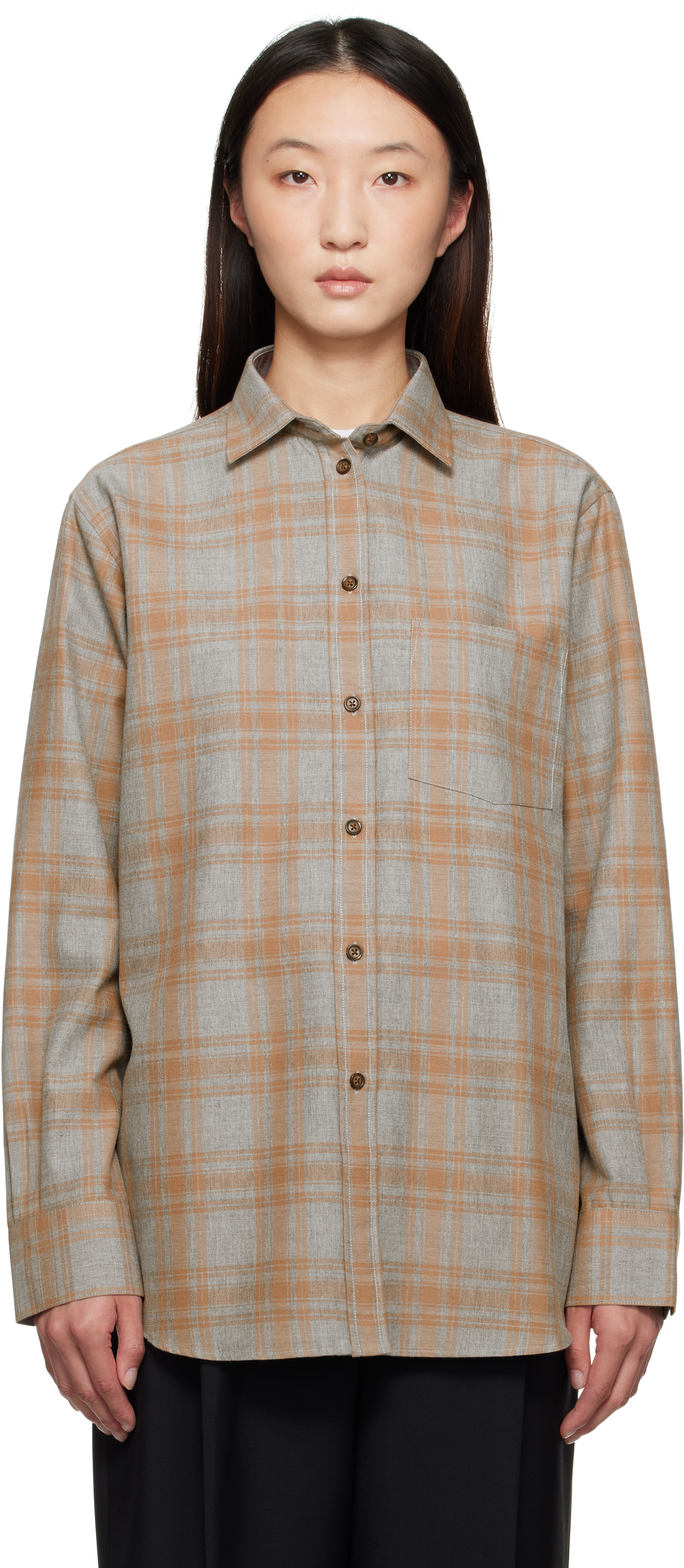 Róhe Gray & Tan Check Shirt