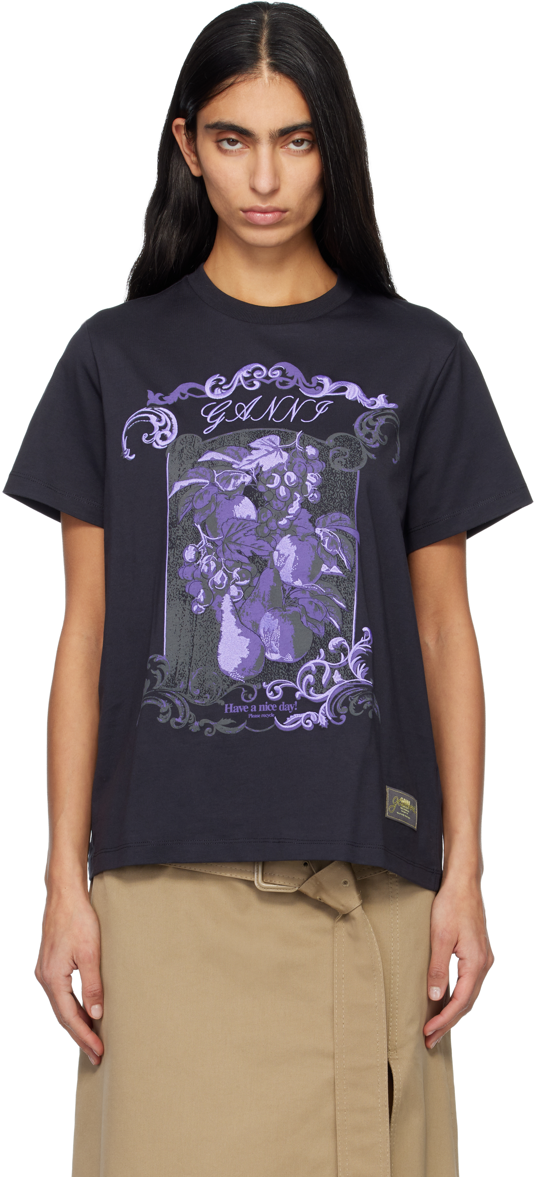 GANNI ブラック コミックプリント Tシャツ 28287249_57680300_600.jpg