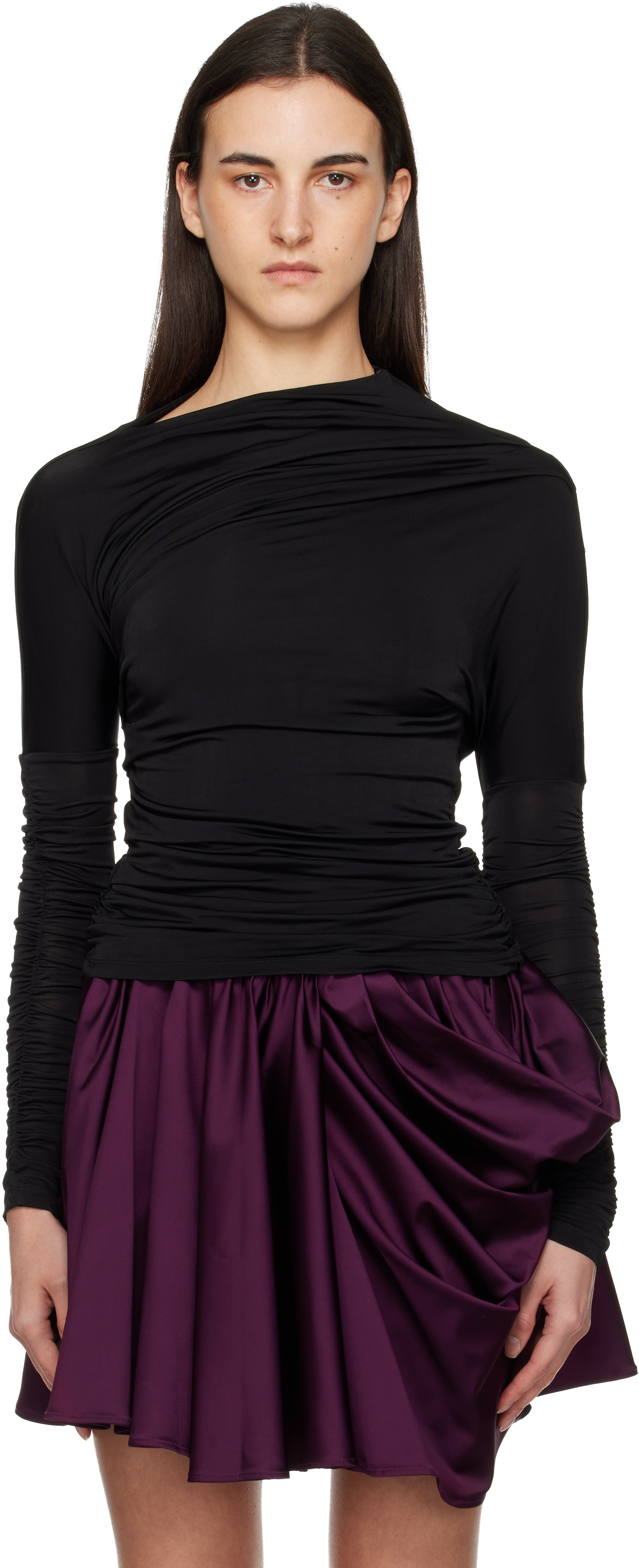 Ganni Black Ruched Long Sleeve T-shirt