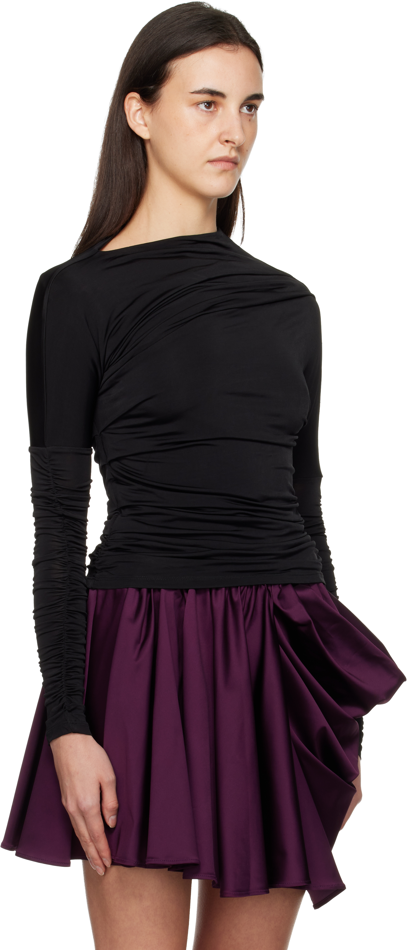 Ganni Black Ruched Long Sleeve T-shirt In Black