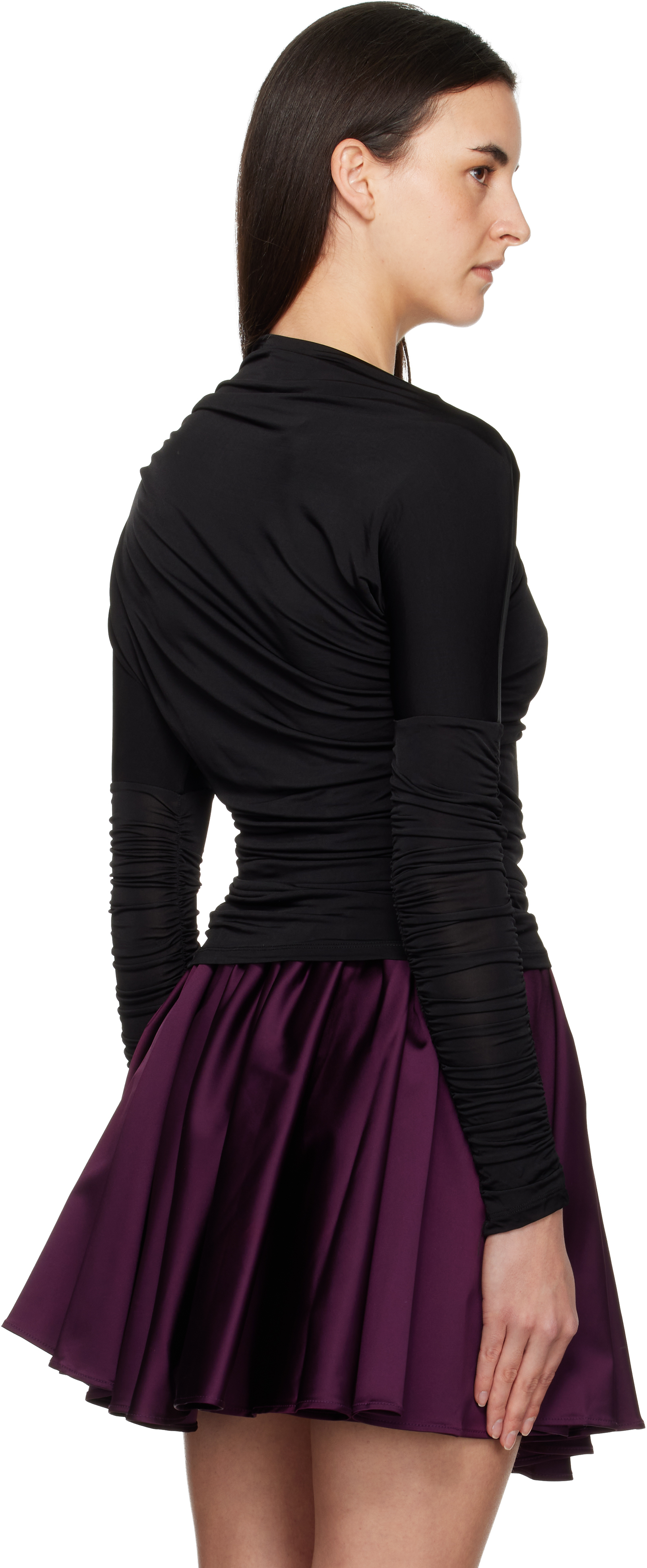 Ganni Black Ruched Long Sleeve T-shirt In Black