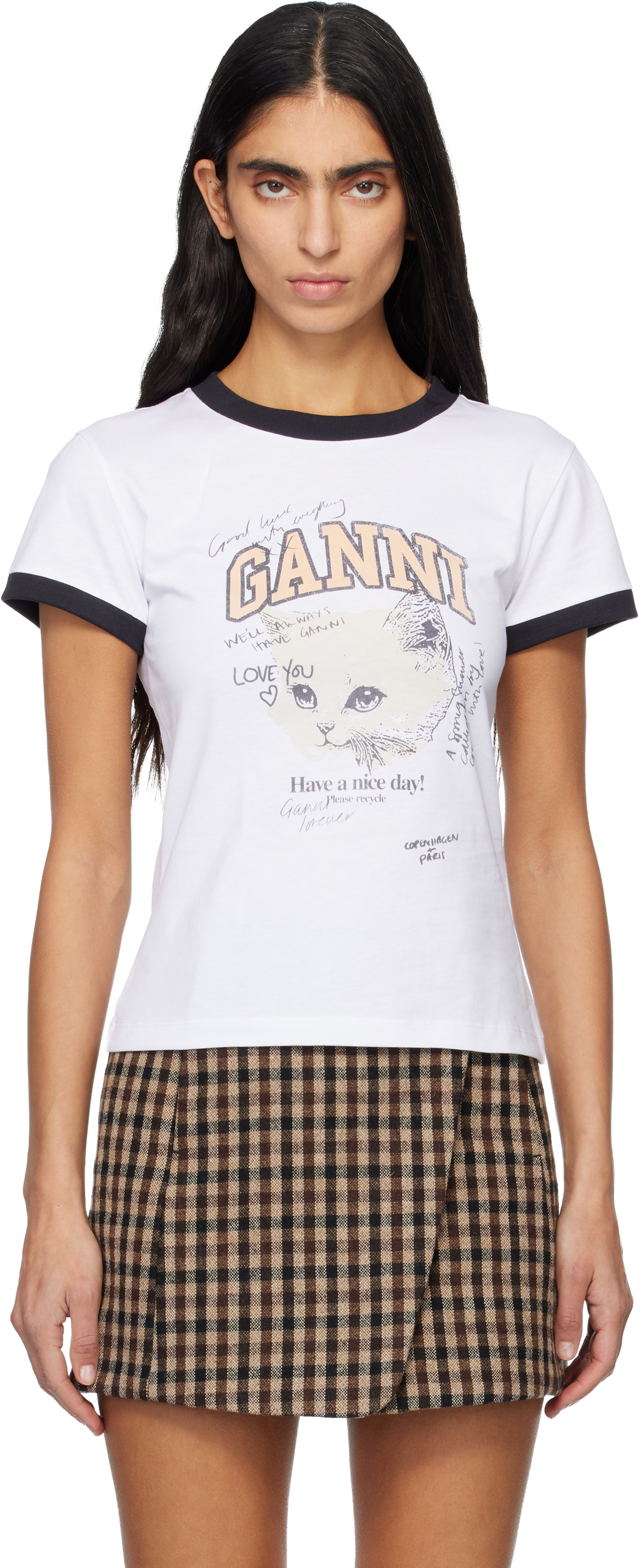 Ganni Kitty Organic Cotton T-shirt In White