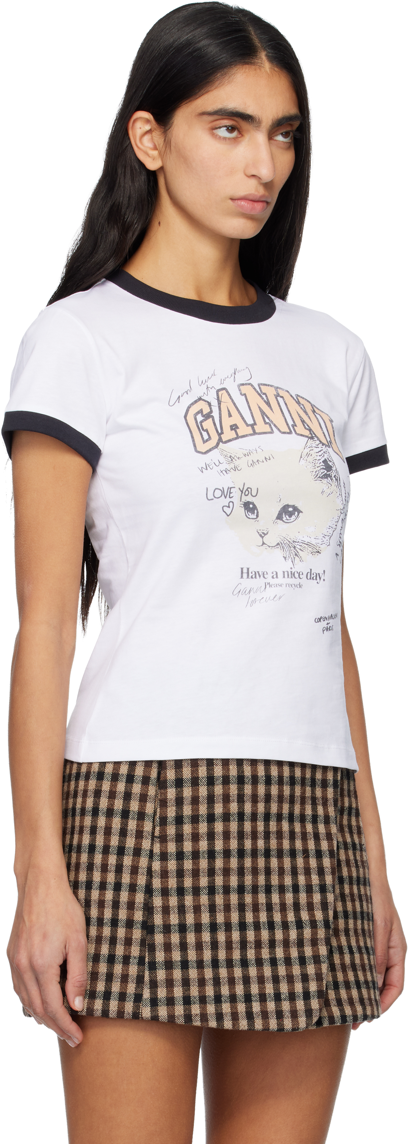 Ganni Kitty Organic Cotton T-shirt In White