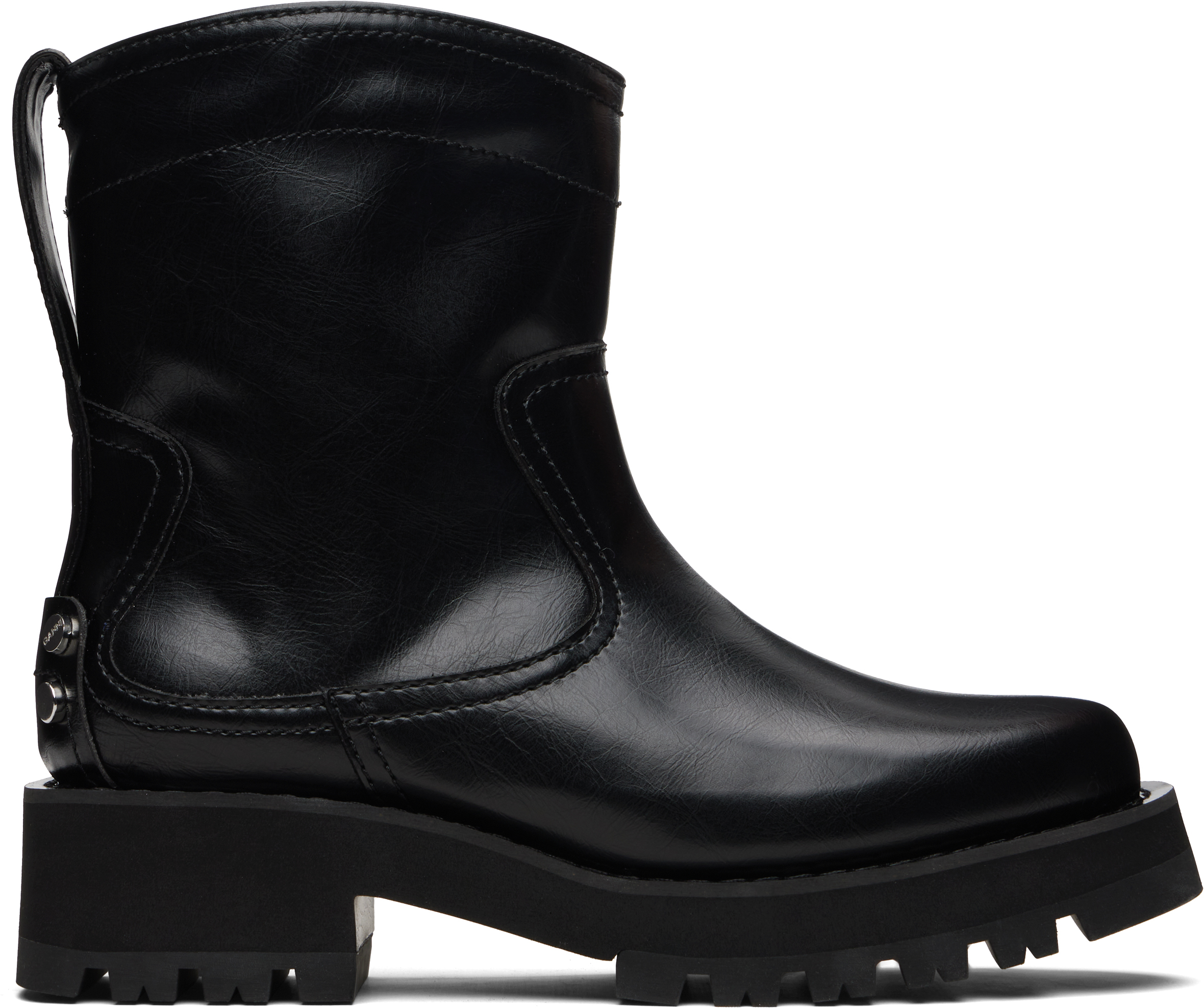 Ganni Black Low Black Oleatex Boots In Multi