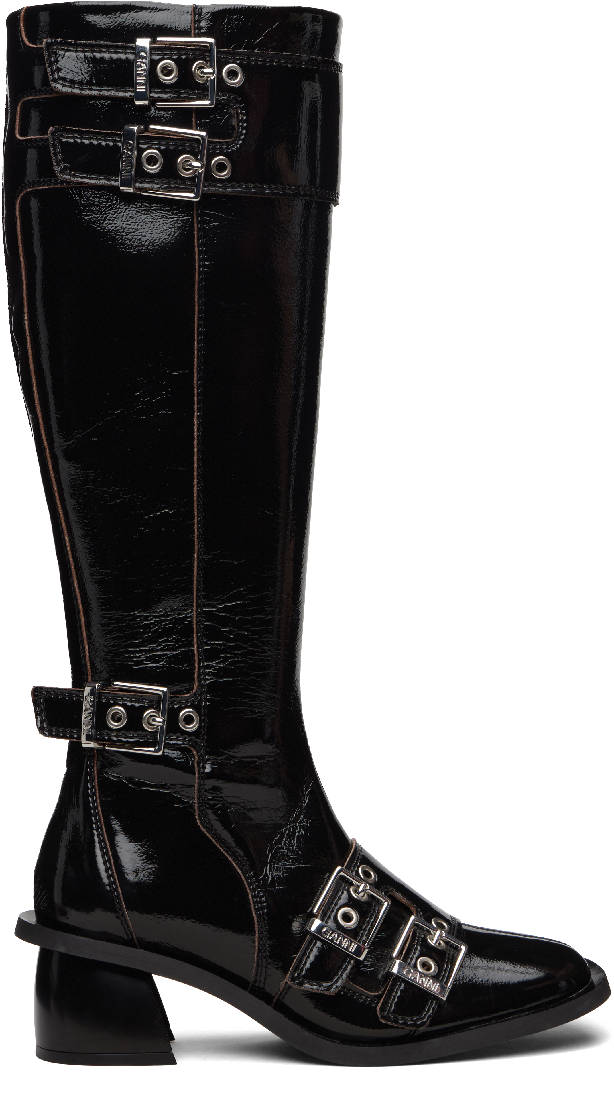 Ganni Black Feminine Buckle Tall Boots