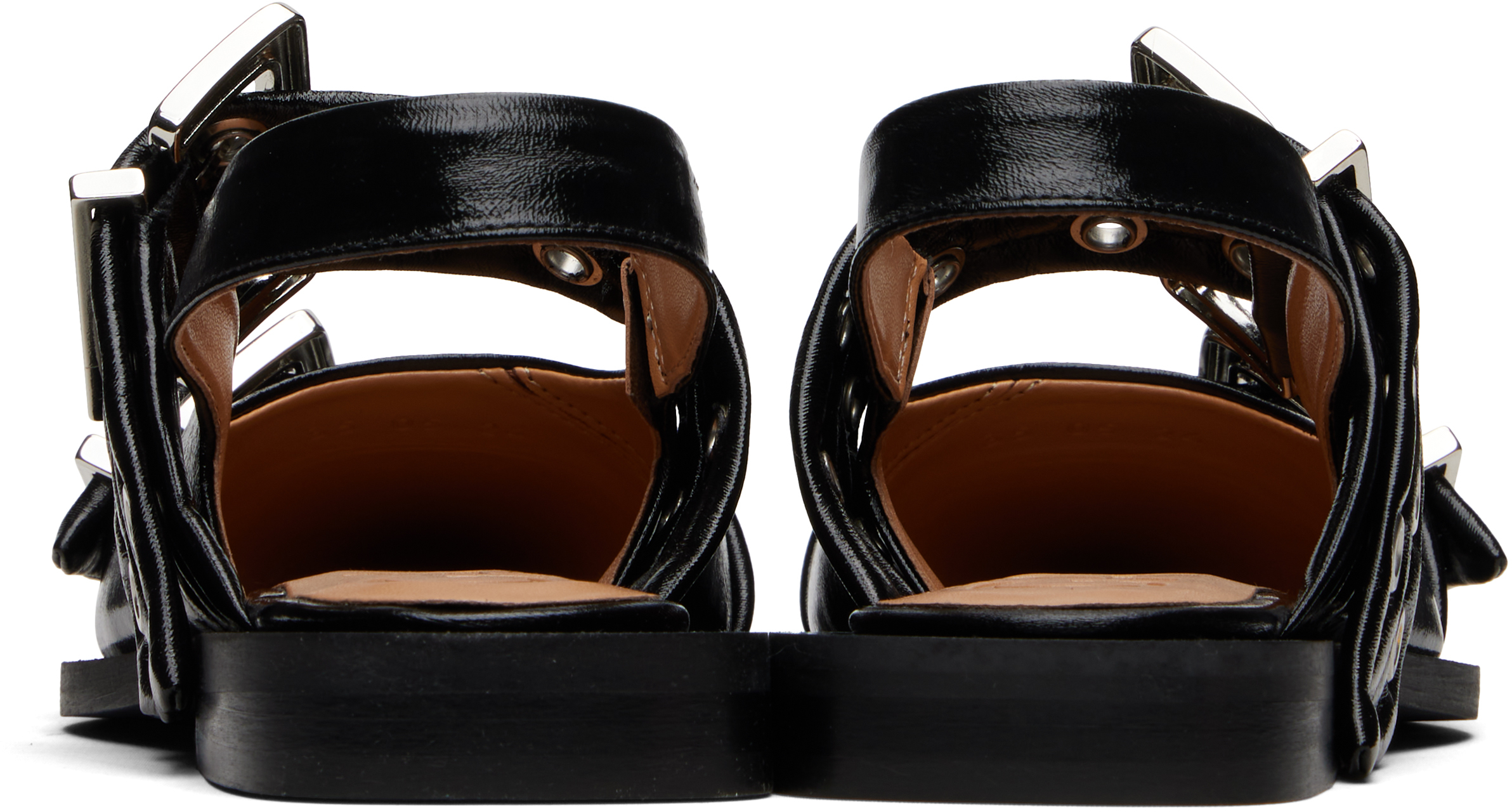 Ganni Black Feminine Buckle Ballerina Flats In Black