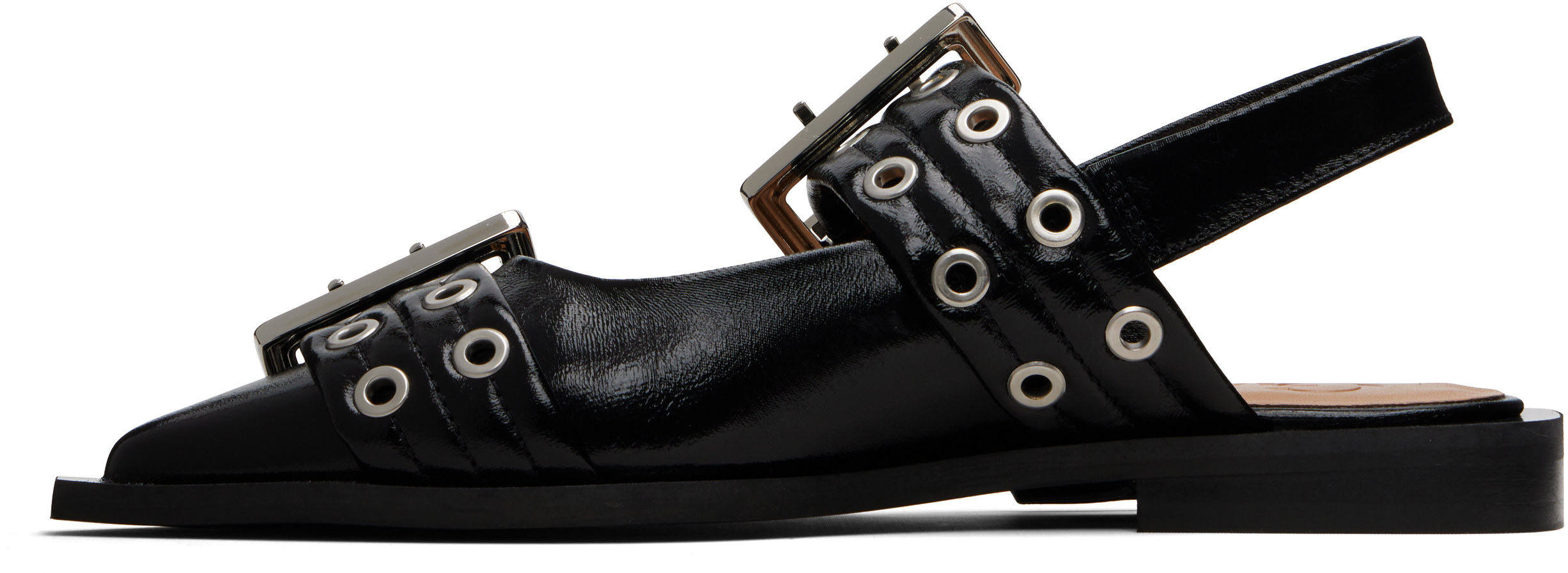 Ganni Black Feminine Buckle Ballerina Flats In Black