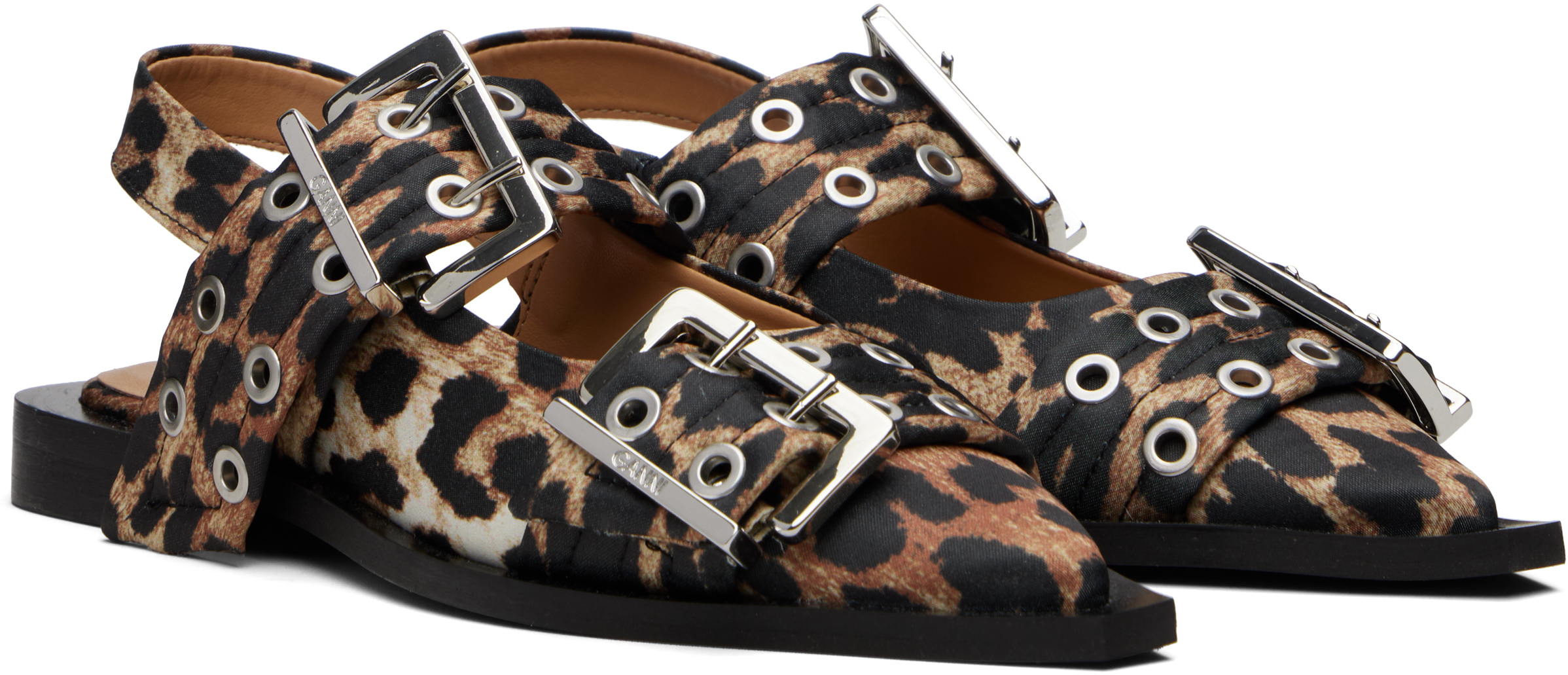 Ganni Brown Feminine Buckle Ballerina Flats