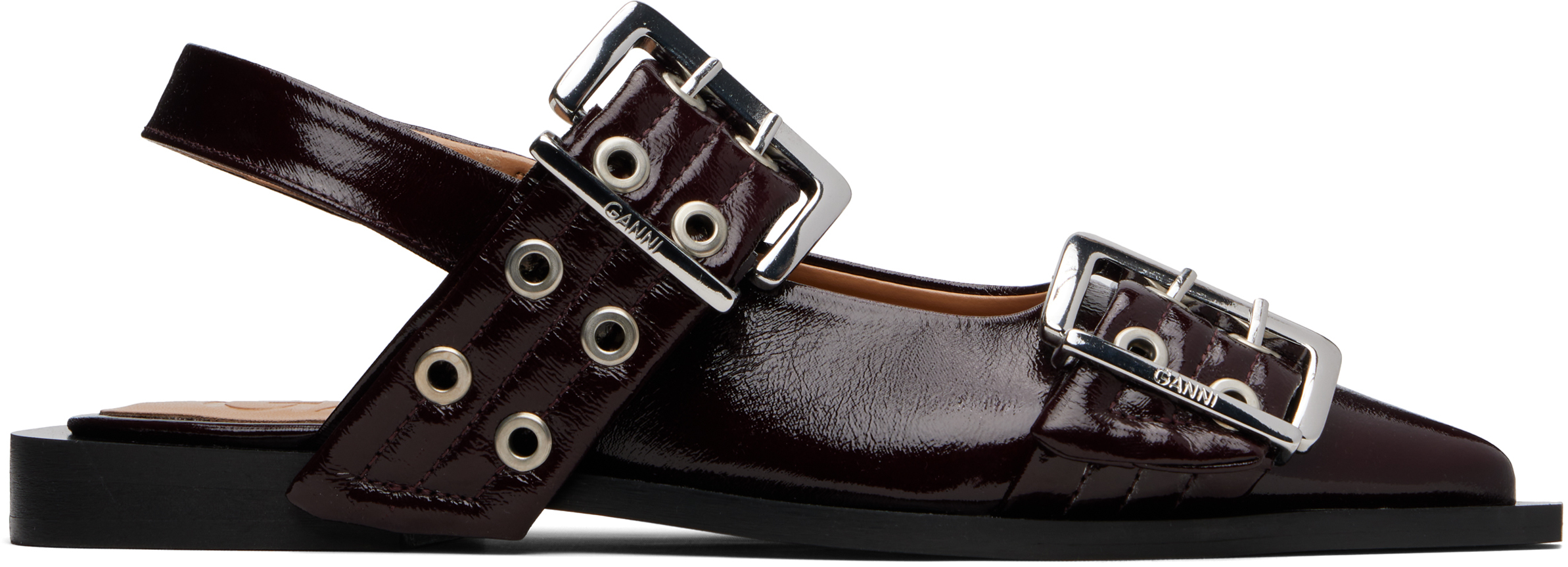 Ganni Burgundy Feminine Buckle Ballerina Flats